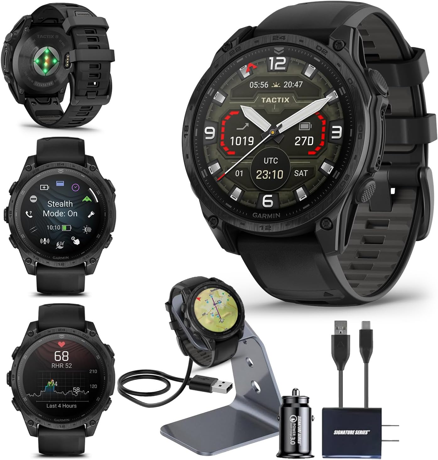 Garmin tactix 8 AMOLED Edition Premium Tactical GPS Smartwatch | 47mm, Applied Ballistics Ultralight Solver, Stealth Mode, Flashlight, Mapping, Health Metrics, with Signature Series Charger Bundle Garmin tactix 8 AMOLED Edition Premium Tactical GPS Smartwatch | 47mm, Applied Ballistics Ultralight Solver, Stealth Mode, Flashlight, Mapping, Health Metrics, with Signature Series Charger Bundle