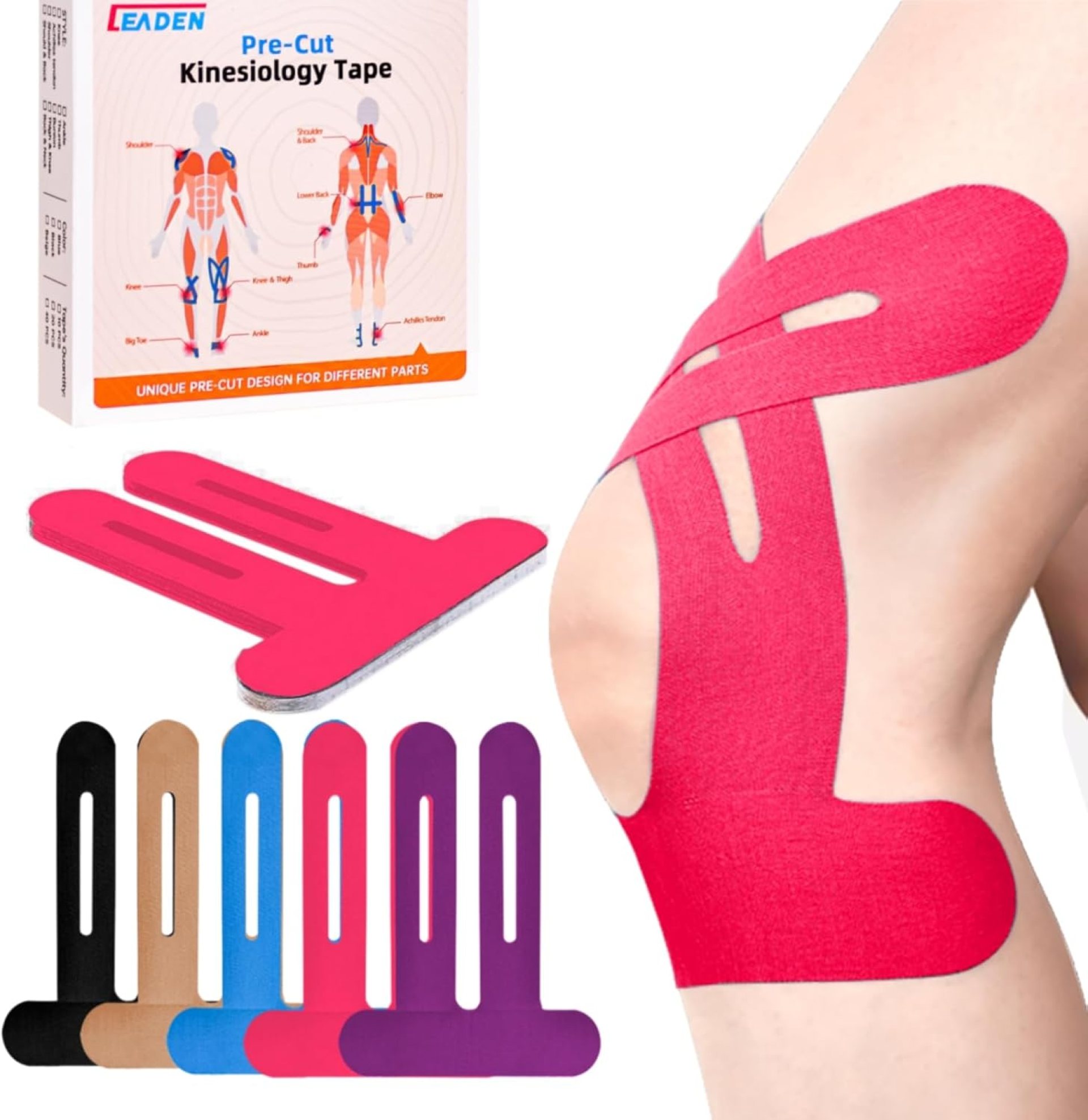 IEADEN Precut Kinesiology Tape for Knees, 10 Pcs – Knee Support & Stability, Knee Pain Relief Athletic Tape – Waterproof & Elastic, Breathable Hypoallergenic Latex-Free Tape, Pink IEADEN Precut Kinesiology Tape for Knees, 10 Pcs – Knee Support & Stability, Knee Pain Relief Athletic Tape – Waterproof & Elastic, Breathable Hypoallergenic Latex-Free Tape, Pink