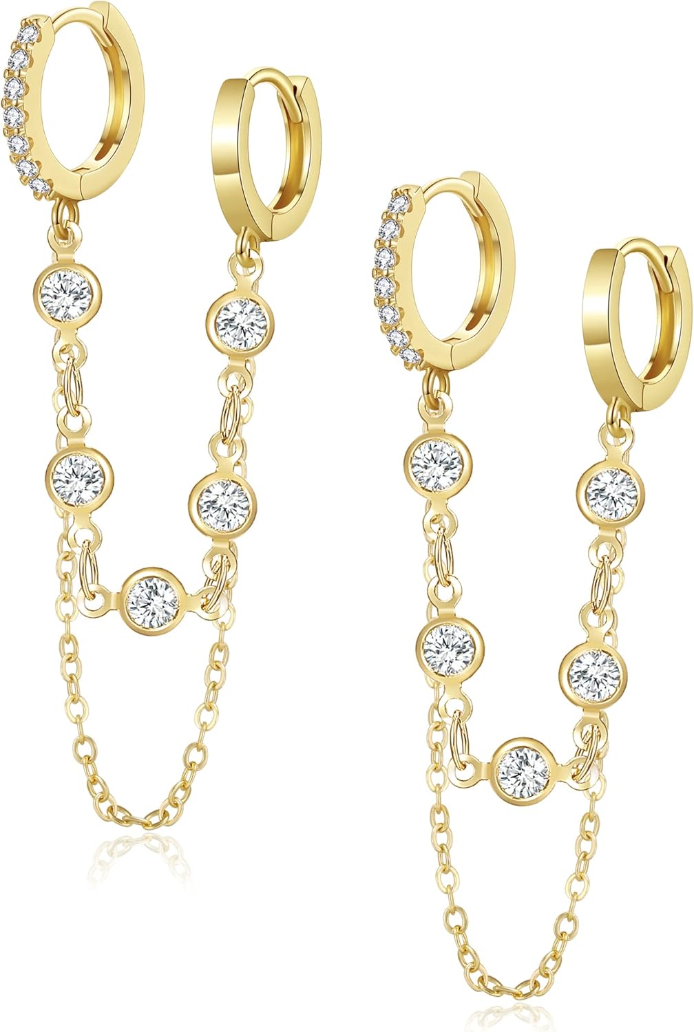 Tassel Chain Small Gold Hoop Dangle Earring For Women Huggie Earring Heart Star CZ 14K Gold Plated Fashion Jewelry Friendship Gift Tassel Chain Small Gold Hoop Dangle Earring For Women Huggie Earring Heart Star CZ 14K Gold Plated Fashion Jewelry Friendship Gift
