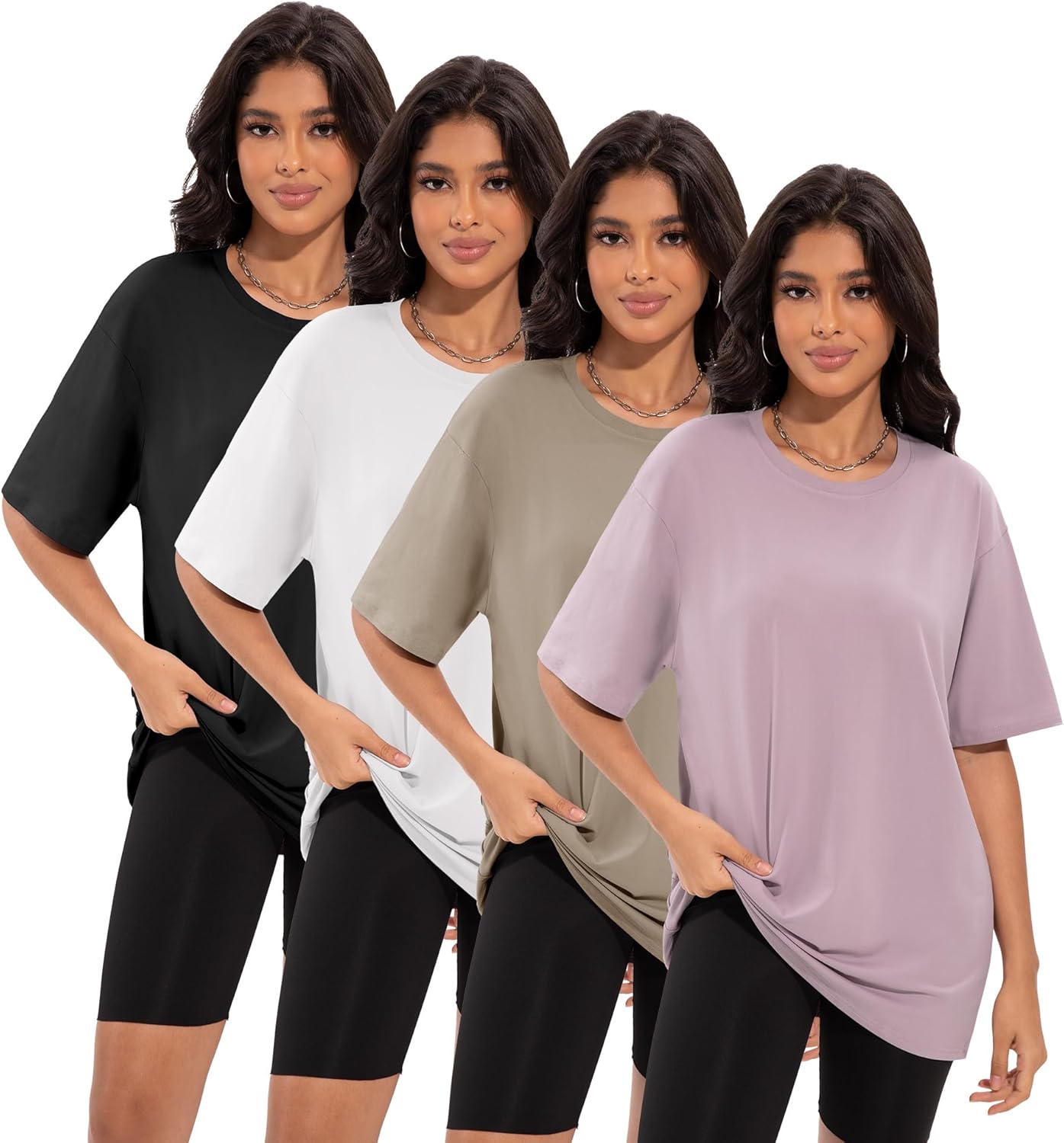 4 Pack Oversized Tshirts for Women, Loose Fit Crew Neck Summer Baggy Tops Workout Tees Plus Size T Shirts 4 Pack Oversized Tshirts for Women, Loose Fit Crew Neck Summer Baggy Tops Workout Tees Plus Size T Shirts