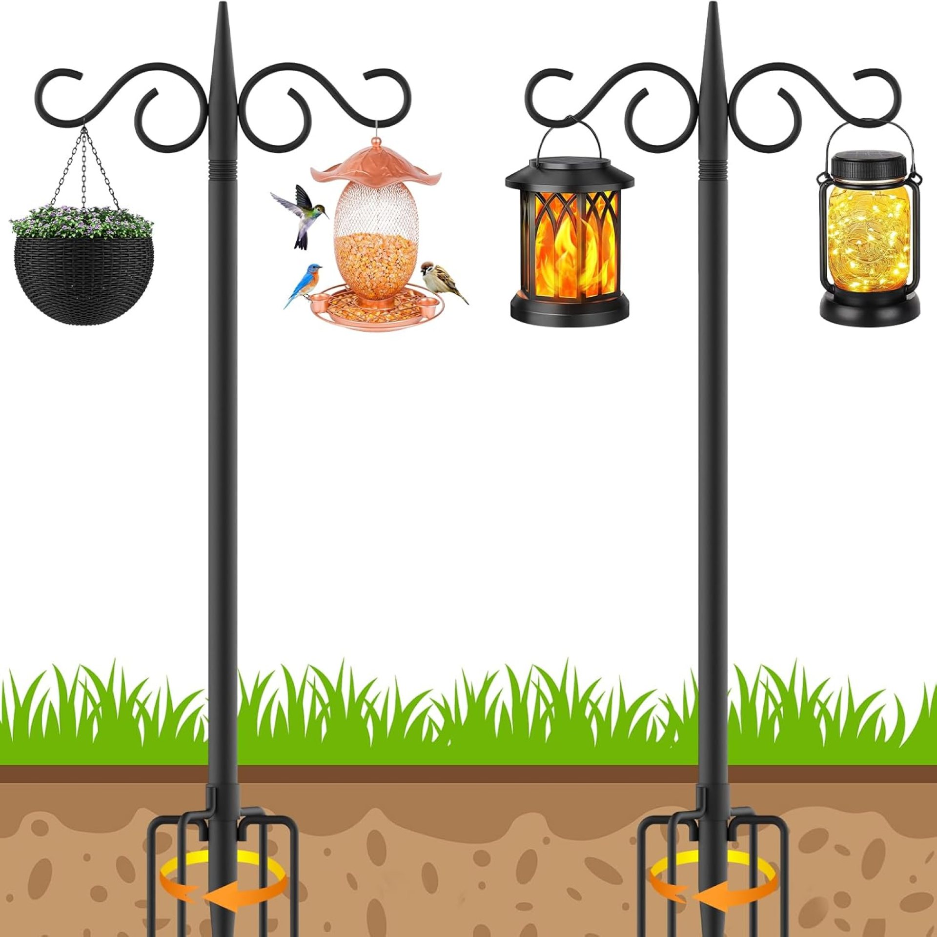 Adjustable Shepherd Hooks for Outdoor,2 Pack 108 Inch 5 Prong Base Bird Two Sided Feeder Poles,Heavy Duty Shepherds Hook,Suitable for Garden in Hanging Flower Basket,Lantern,Bird Nests Adjustable Shepherd Hooks for Outdoor,2 Pack 108 Inch 5 Prong Base Bird Two Sided Feeder Poles,Heavy Duty Shepherds Hook,Suitable for Garden in Hanging Flower Basket,Lantern,Bird Nests