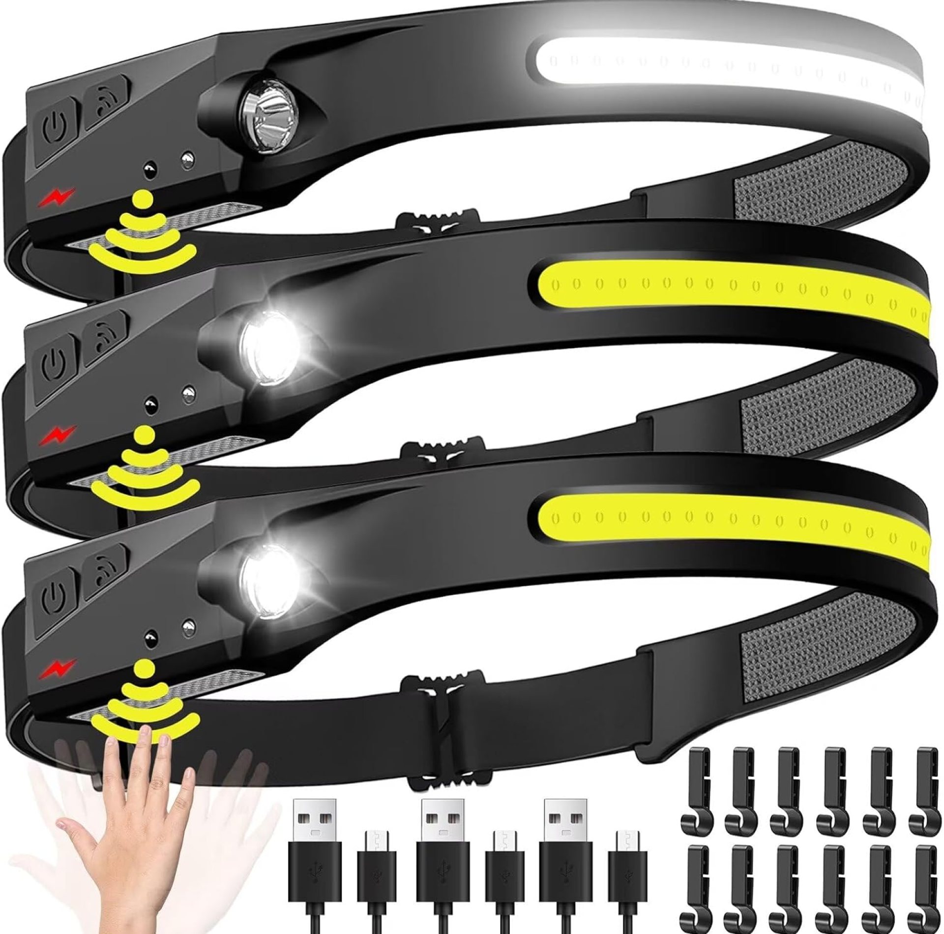 Headlamp Rechargeable 3PCS, 230° Wide Beam Head Lamp LED with Motion Sensor for Adults – Camping Accessories Gear, Waterproof Head Light Flashlight for Hiking, Running, Repairing, Fishing, Cycling Headlamp Rechargeable 3PCS, 230° Wide Beam Head Lamp LED with Motion Sensor for Adults – Camping Accessories Gear, Waterproof Head Light Flashlight for Hiking, Running, Repairing, Fishing, Cycling