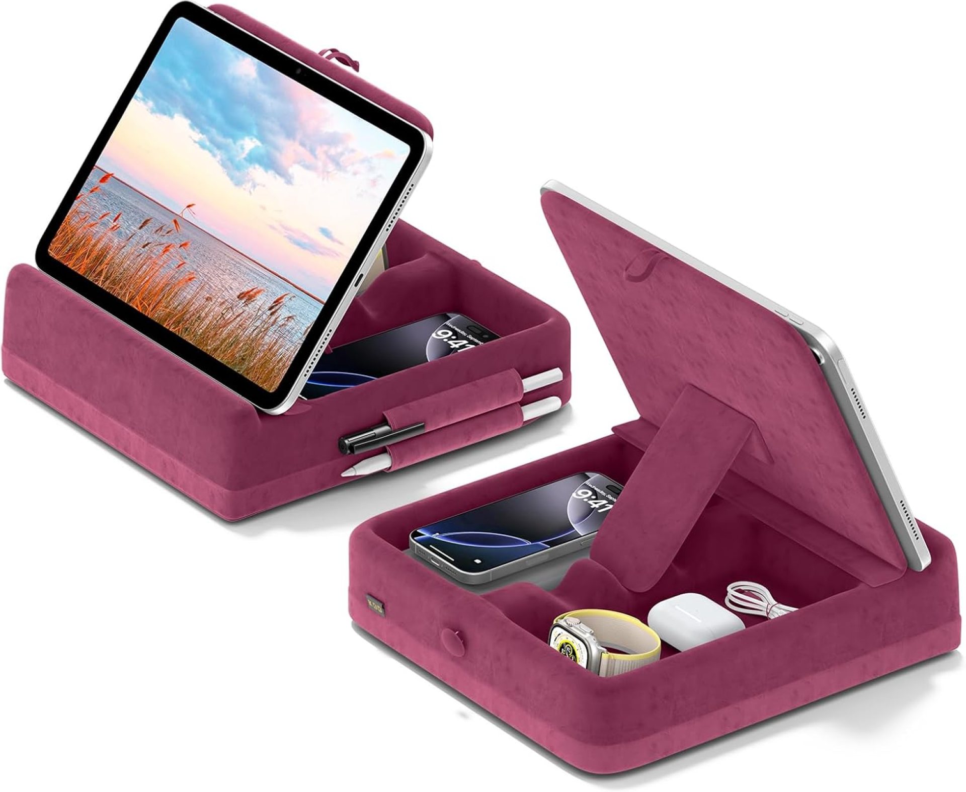 KDD Tablet Pillow Stand with Storage, Foldable iPad Holder for Lap, Desk and Bed, Angle Adjustable Soft Pad Dock with Stylus Mount Compatible with iPad Pro, Air, Mini, Book, Phone and Tablet (4-13″) KDD Tablet Pillow Stand with Storage, Foldable iPad Holder for Lap, Desk and Bed, Angle Adjustable Soft Pad Dock with Stylus Mount Compatible with iPad Pro, Air, Mini, Book, Phone and Tablet (4-13″)