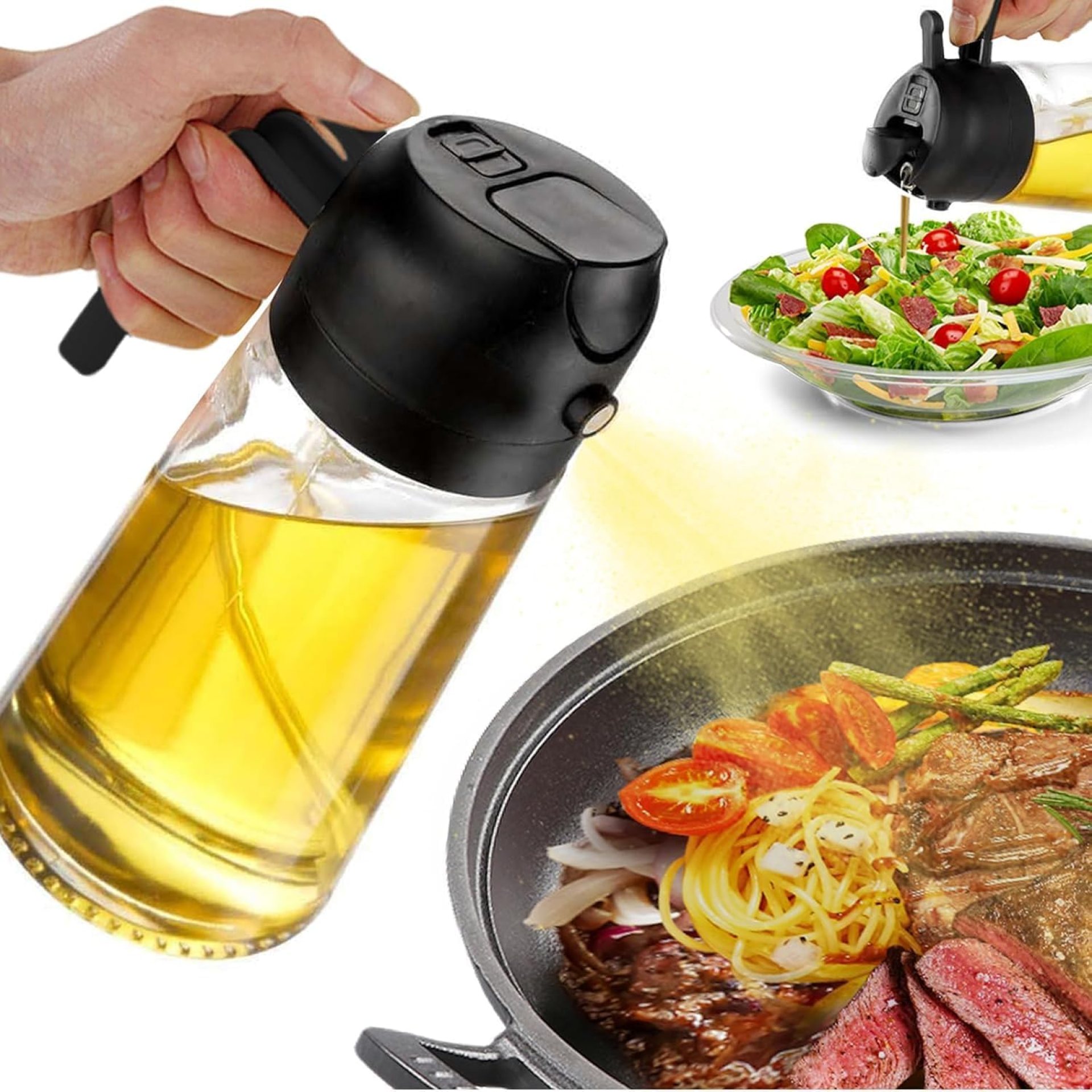 Olive Oil Sprayer for Cooking, 470ml 2 In 1 Glass Oil Dispenser/Pour Bottle, Kitchen Accessories, Kitchen Gadgets for Air Fryer, Salad, BBQ (Black) Olive Oil Sprayer for Cooking, 470ml 2 In 1 Glass Oil Dispenser/Pour Bottle, Kitchen Accessories, Kitchen Gadgets for Air Fryer, Salad, BBQ (Black)