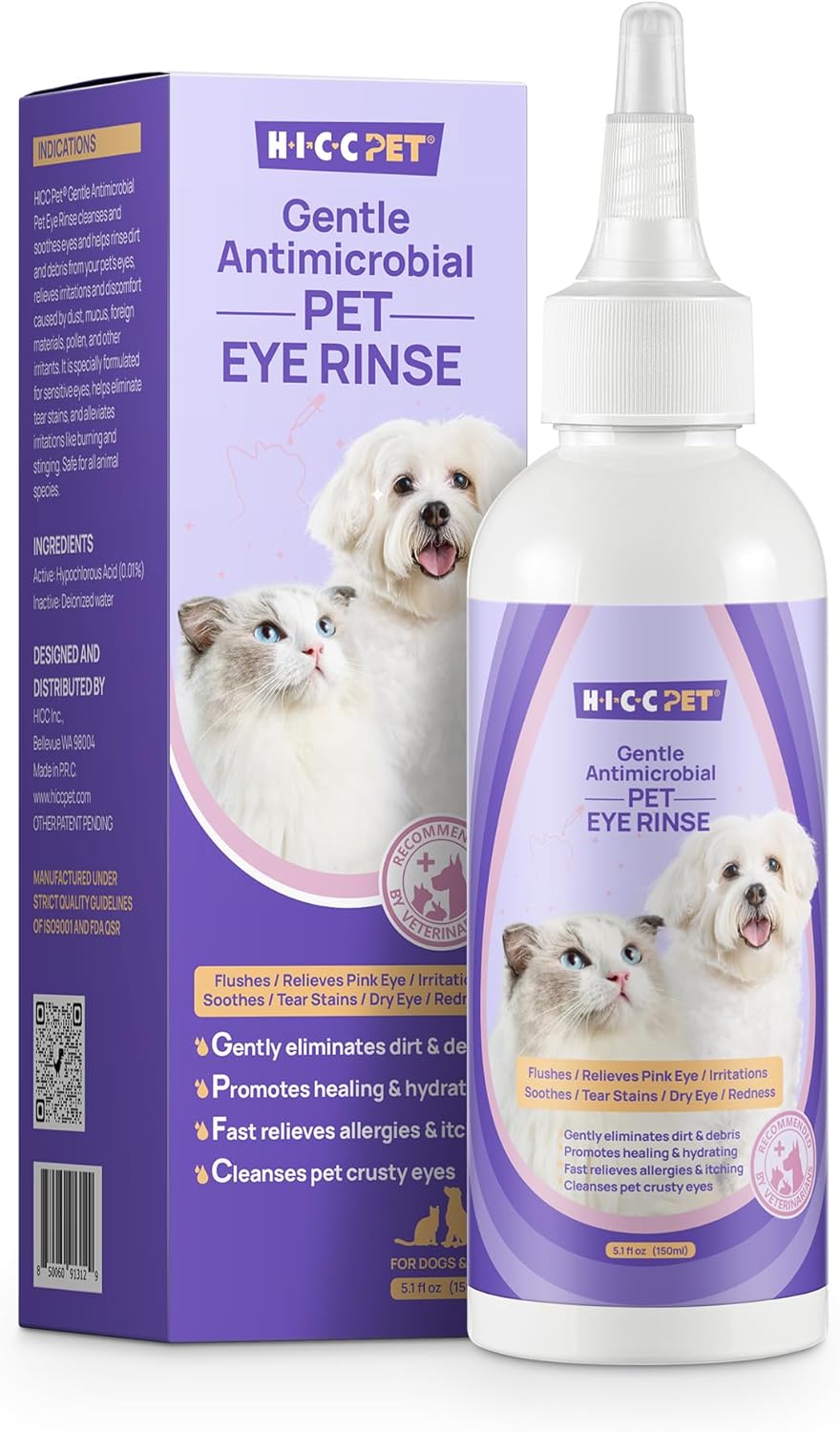 HICC PET Dog Eye Drops 5.1 fl oz Eye Drops for Dogs and Cats Vet-Recommended Dog Eye Infection Treatment to Soothe Infection Allergy, Relieve Dry Eyes Pink Eyes, Pet Tear Stain Cleaner HICC PET Dog Eye Drops 5.1 fl oz Eye Drops for Dogs and Cats Vet-Recommended Dog Eye Infection Treatment to Soothe Infection Allergy, Relieve Dry Eyes Pink Eyes, Pet Tear Stain Cleaner
