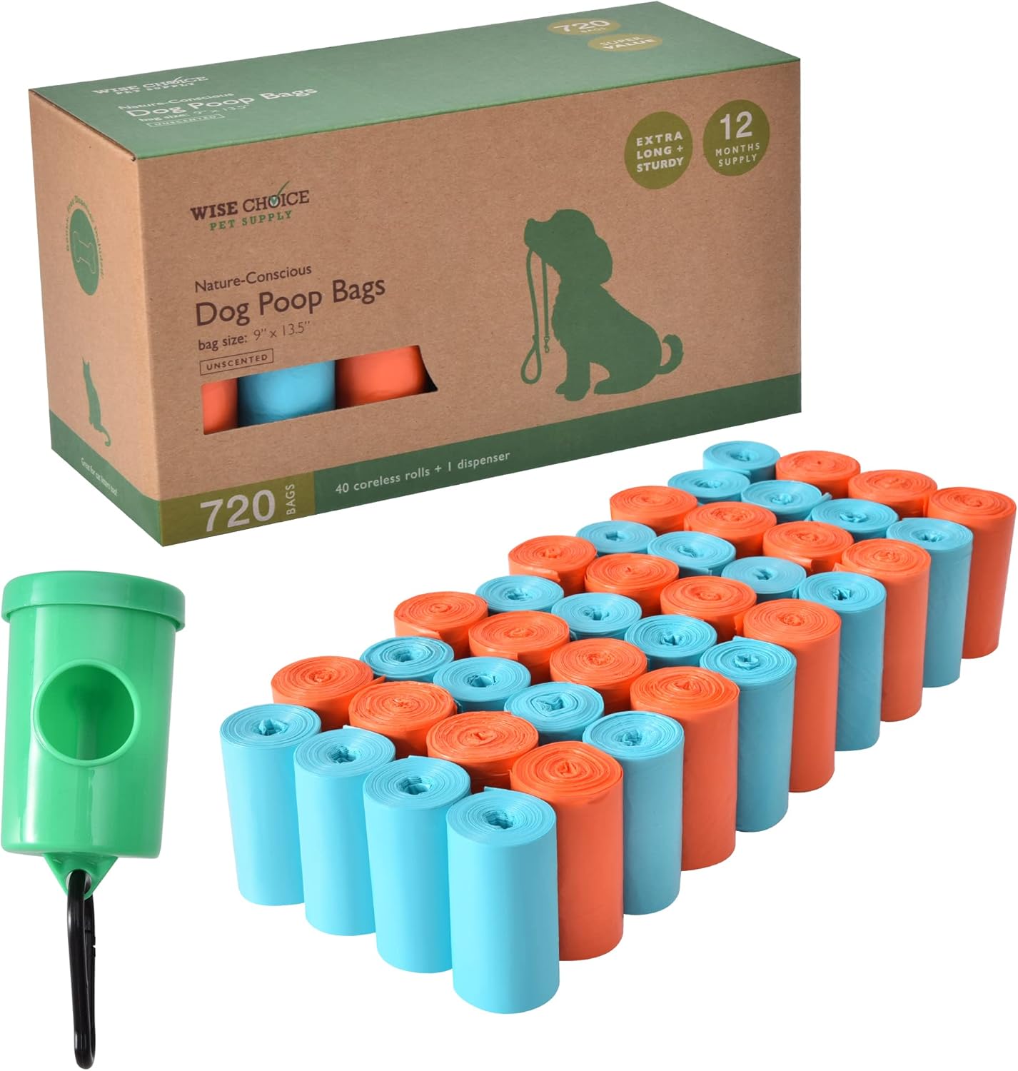 Dog Poop Bags with Dispenser and Leash Clip, Extra-Large, Extra Thick 100% Leak-Proof Pet Waste Bags, Earth Friendly, Unscented, Turquoise Orange, 720 Count, 13.5×9 in Dog Poop Bags with Dispenser and Leash Clip, Extra-Large, Extra Thick 100% Leak-Proof Pet Waste Bags, Earth Friendly, Unscented, Turquoise Orange, 720 Count, 13.5×9 in