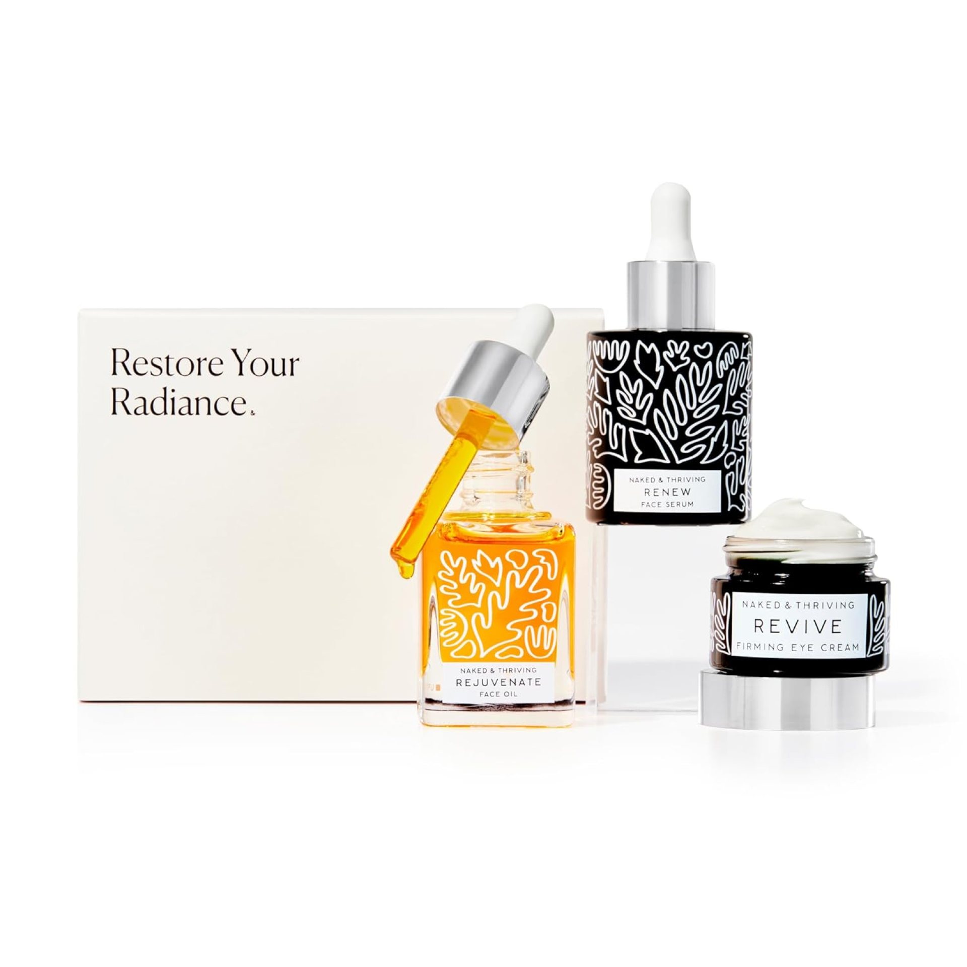 Naked & Thriving Restorative Night Routine | Renew Night Serum (30 mL) + Revive Eye Cream (15 mL) + Rejuvenate Face Oil (35 mL) with Peptides, Squalane, Hyaluronic Acid, and Fruit AHAs (Set of 3) Naked & Thriving Restorative Night Routine | Renew Night Serum (30 mL) + Revive Eye Cream (15 mL) + Rejuvenate Face Oil (35 mL) with Peptides, Squalane, Hyaluronic Acid, and Fruit AHAs (Set of 3)