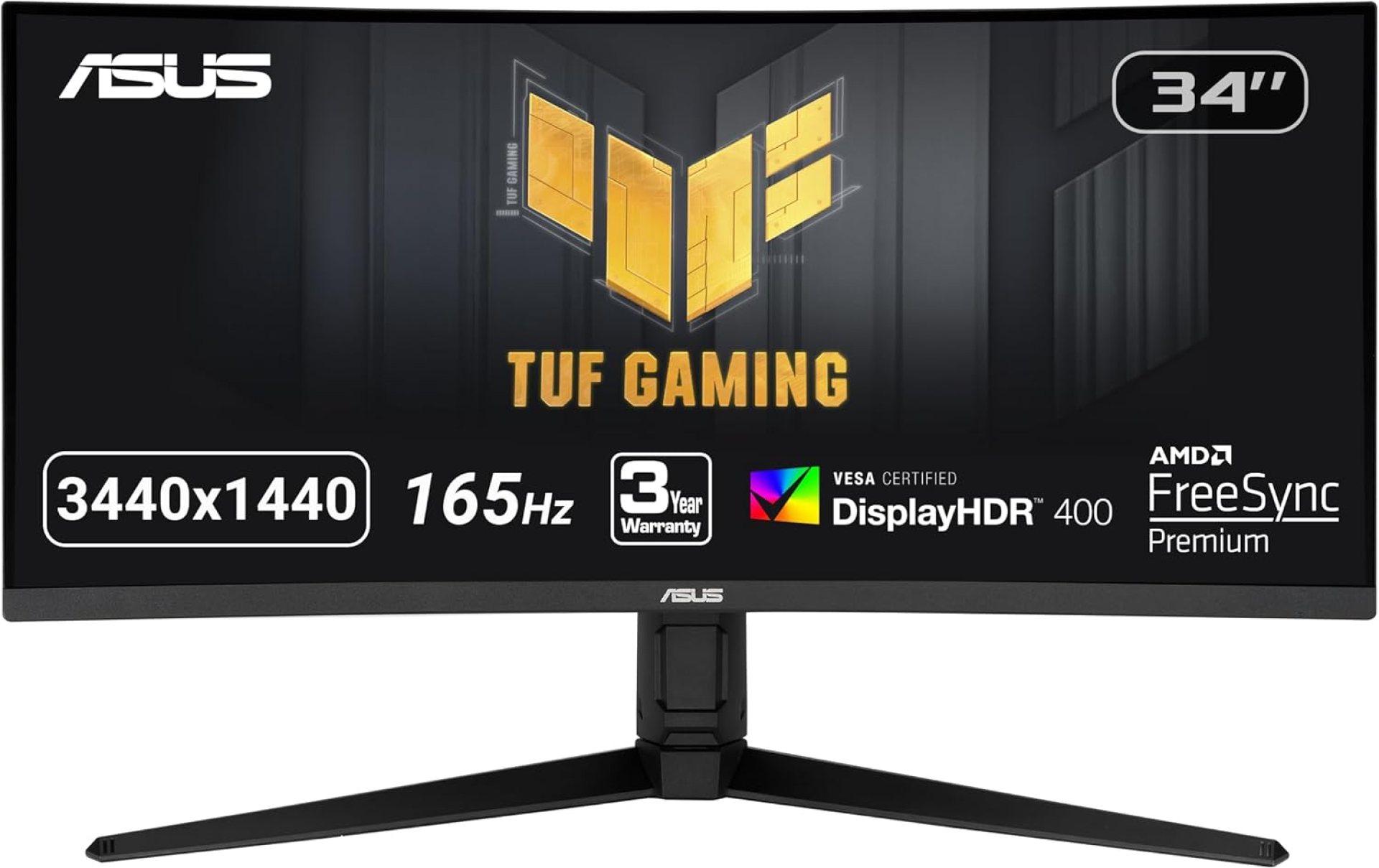 ASUS TUF 34 Inch Curved Gaming Monitor – WQHD (3440×1440), 165Hz, 1ms, Extreme Low Motion Blur, FreeSync Premium, Eye Care, Height Adjustable, DisplayHDR 400, DisplayPort, HDMI, USB – VG34VQL1B ASUS TUF 34 Inch Curved Gaming Monitor – WQHD (3440×1440), 165Hz, 1ms, Extreme Low Motion Blur, FreeSync Premium, Eye Care, Height Adjustable, DisplayHDR 400, DisplayPort, HDMI, USB – VG34VQL1B