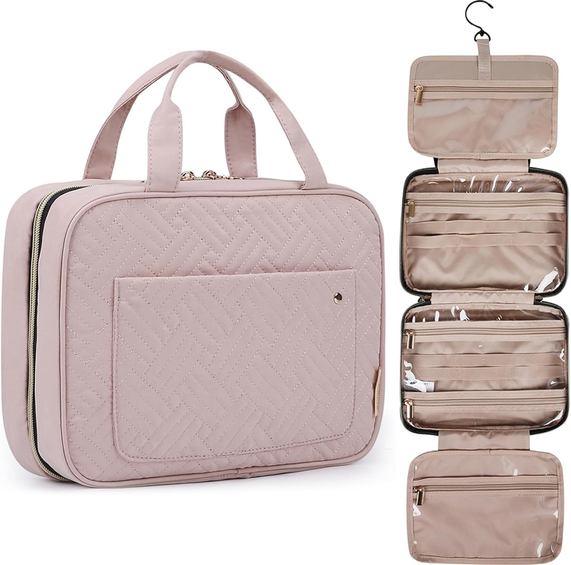 BAGSMART Toiletry Bag Travel Bag with Hanging Hook, Water-resistant Makeup Cosmetic Bag Travel Organizer for Accessories, Shampoo, Full-size Container, Toiletries (Baby Pink, Medium) BAGSMART Toiletry Bag Travel Bag with Hanging Hook, Water-resistant Makeup Cosmetic Bag Travel Organizer for Accessories, Shampoo, Full-size Container, Toiletries (Baby Pink, Medium)