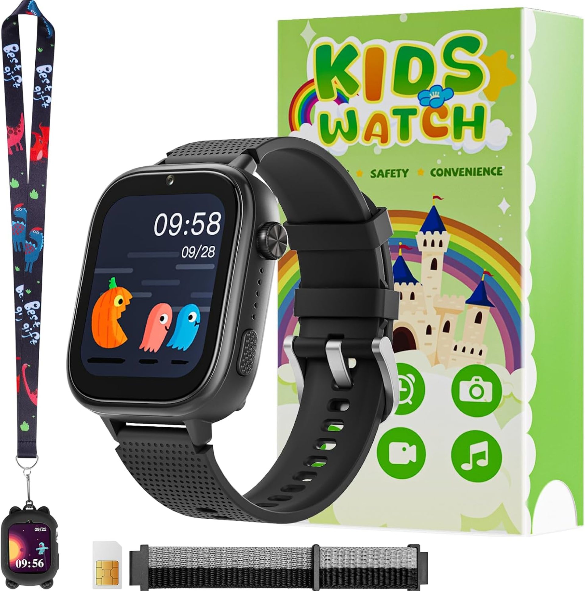OKYUK 4G Smartwatch, Kids Watch for Kids with SIM Card, 47 Exciting Games, Two-Way Calling Feature, SOS Emergency Call Button Ideal for Kids Aged 3-12, Children’s Cell Phone Alternative (Black) OKYUK 4G Smartwatch, Kids Watch for Kids with SIM Card, 47 Exciting Games, Two-Way Calling Feature, SOS Emergency Call Button Ideal for Kids Aged 3-12, Children’s Cell Phone Alternative (Black)