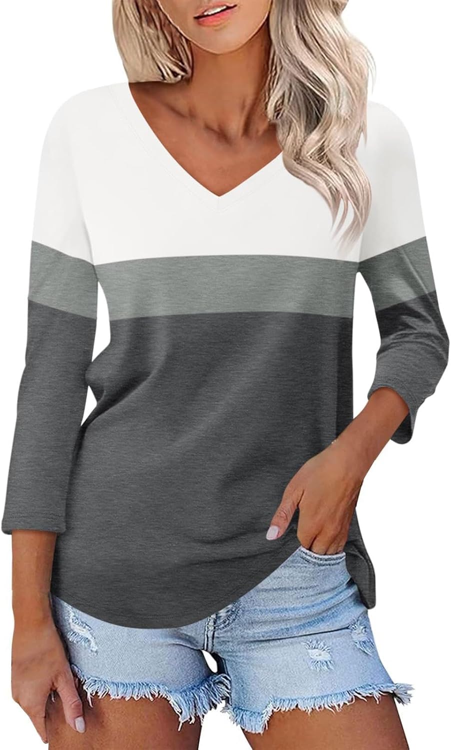 Holiday Shirts for Women 2024,3/4 Length Sleeve Womens Tops V-Neck Cotton Tunic Tops Business Casual Blouses 2025 Holiday Shirts for Women 2024,3/4 Length Sleeve Womens Tops V-Neck Cotton Tunic Tops Business Casual Blouses 2025