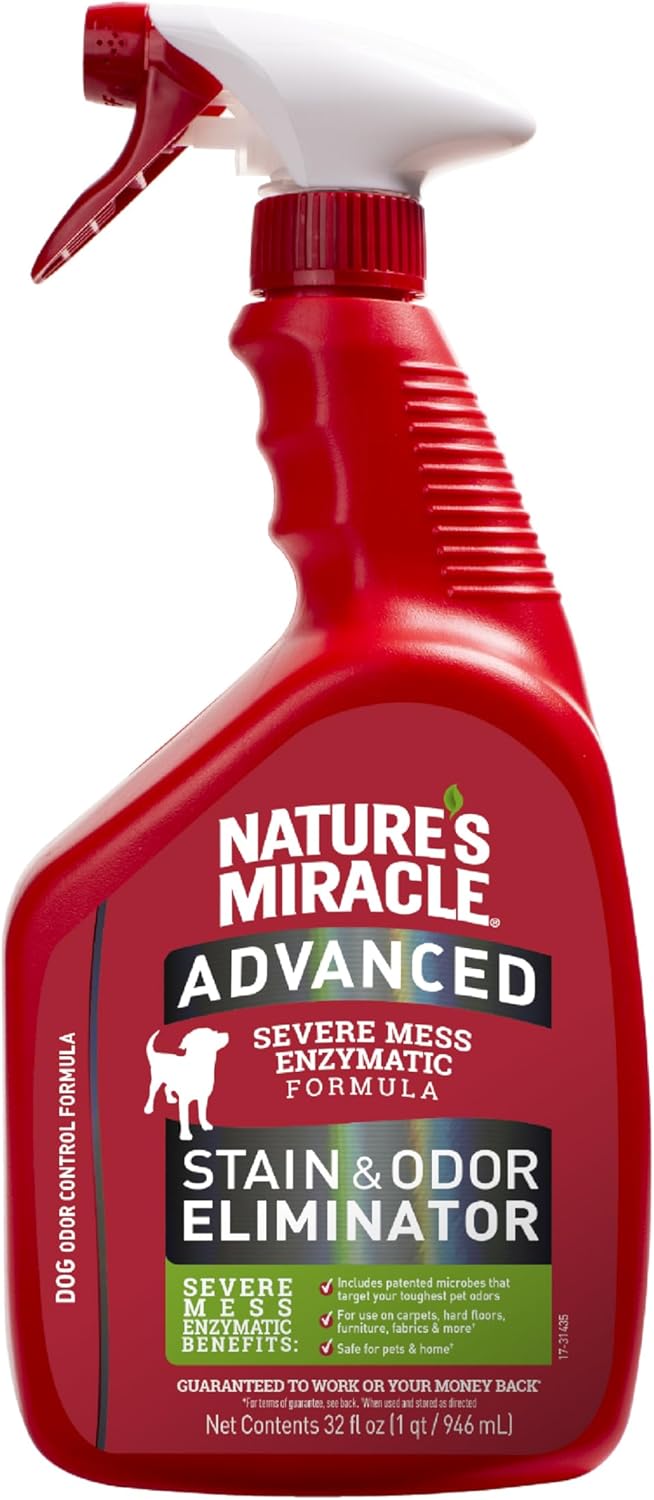 Nature’s Miracle Advanced Stain and Odor Eliminator Dog Spray, Fresh Scent, Severe Mess Enzymatic Formula For Tough Pet Messes, 32 Ounces Nature’s Miracle Advanced Stain and Odor Eliminator Dog Spray, Fresh Scent, Severe Mess Enzymatic Formula For Tough Pet Messes, 32 Ounces