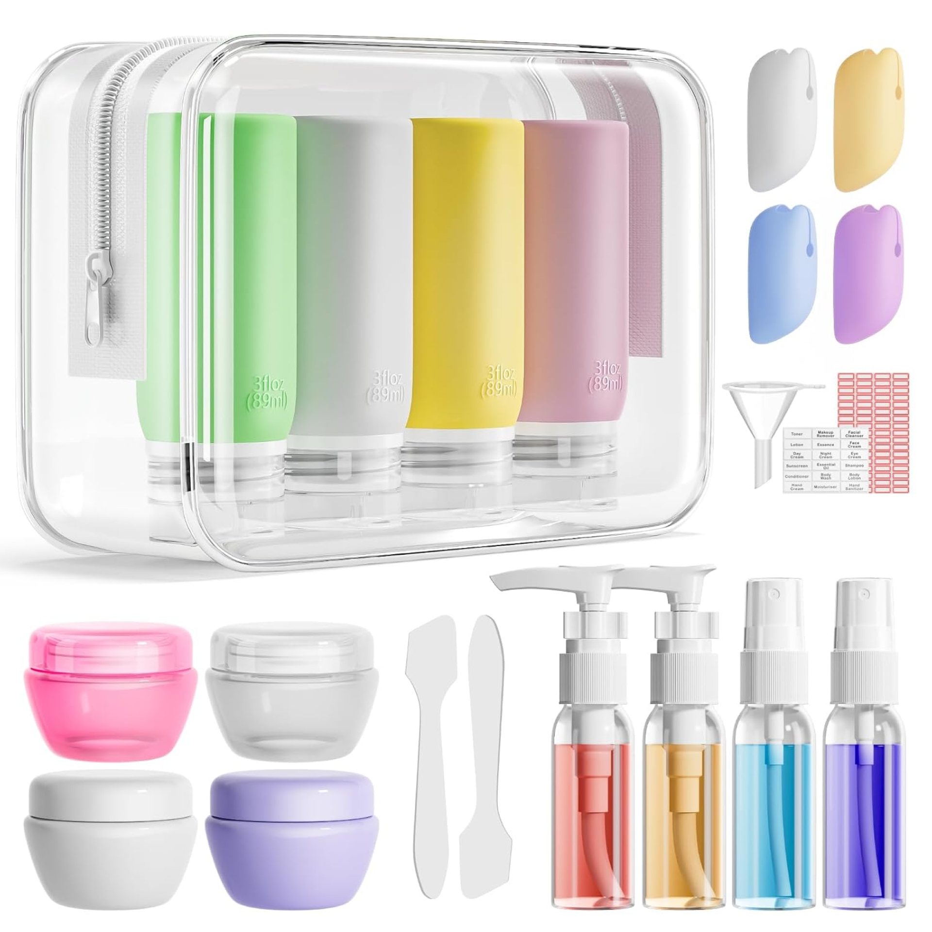 Muslish 21 Pack Leak Proof Silicone Travel Bottles Set, TSA Approved Containers for Toiletries, Travel Size Accessories and Shampoo Conditioner Bottles with Toiletry Bag (BPA Free) Muslish 21 Pack Leak Proof Silicone Travel Bottles Set, TSA Approved Containers for Toiletries, Travel Size Accessories and Shampoo Conditioner Bottles with Toiletry Bag (BPA Free)