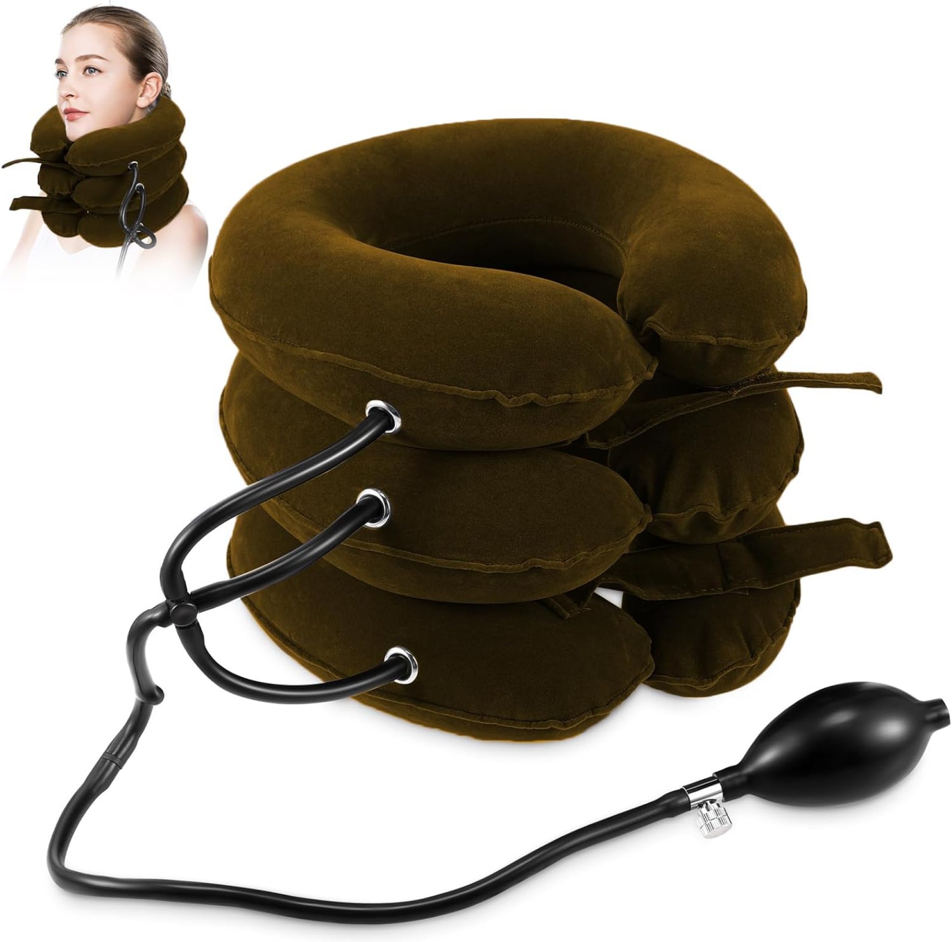 Neck Stretcher, Cervical Traction Device, Neck Traction Device, Neck Pain Relief, Adjustable Inflatable Neck Stretcher & Cervical Traction Neck Brace, Neck Decompression Home Use(Khaki Brown) Neck Stretcher, Cervical Traction Device, Neck Traction Device, Neck Pain Relief, Adjustable Inflatable Neck Stretcher & Cervical Traction Neck Brace, Neck Decompression Home Use(Khaki Brown)