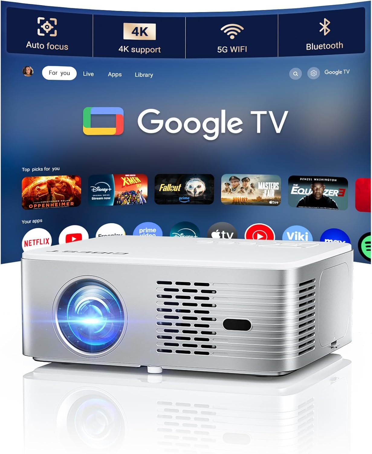 Google TV Projector 4K Support – CIBEST Smart Projector with WiFi 6 and Bluetooth, Outdoor Movie Proyector Full-Sealed Optical Engine 1000 ANSI Home Ceiling Projector with Autofocus, Streaming Apps Google TV Projector 4K Support – CIBEST Smart Projector with WiFi 6 and Bluetooth, Outdoor Movie Proyector Full-Sealed Optical Engine 1000 ANSI Home Ceiling Projector with Autofocus, Streaming Apps