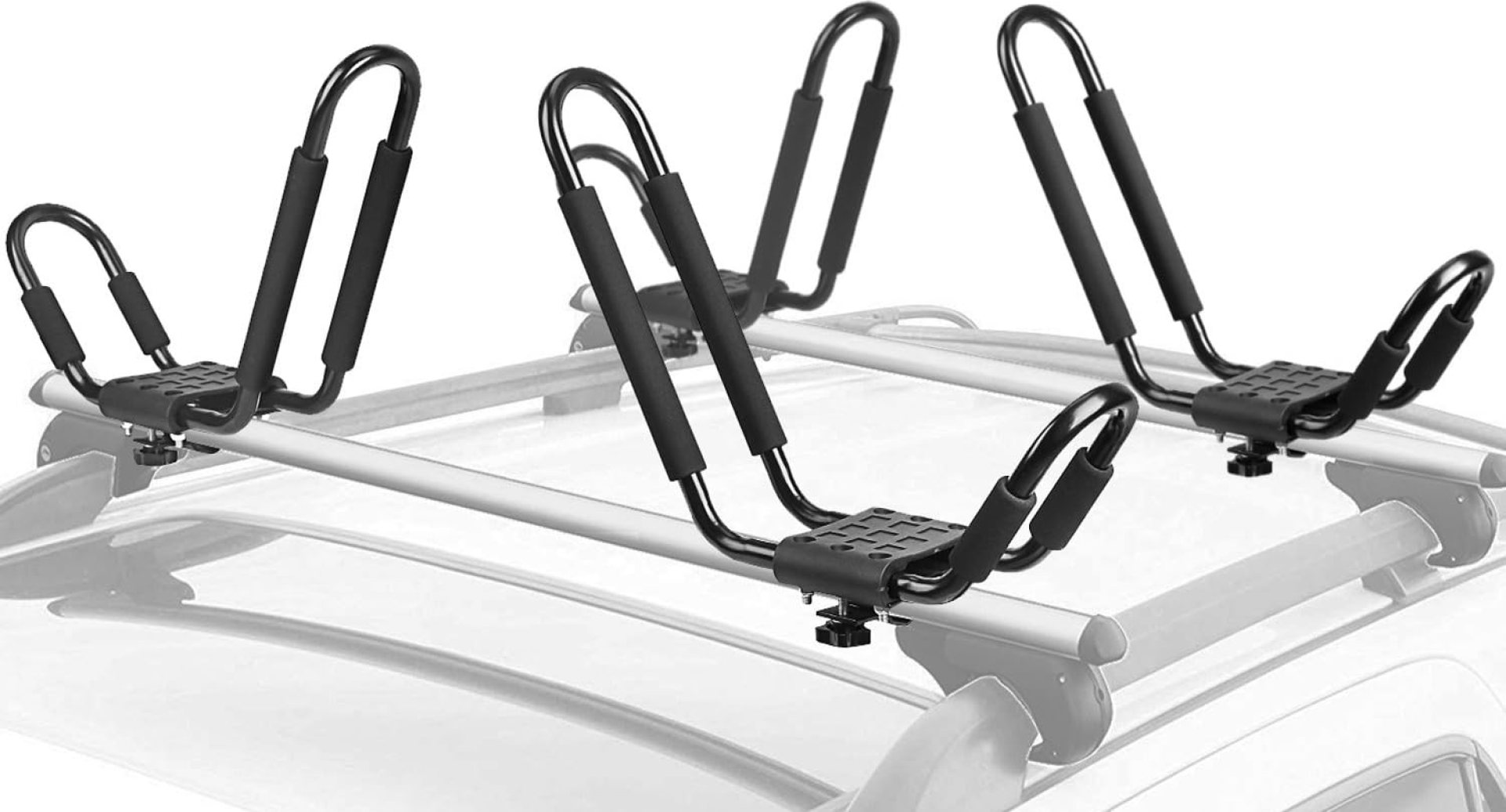 Leader Accessories Kayak Rack 2 Pair J Bar for Canoe Surf Board SUP On Roof Top Mount Crossbar with 4 pcs Tie Down Straps Leader Accessories Kayak Rack 2 Pair J Bar for Canoe Surf Board SUP On Roof Top Mount Crossbar with 4 pcs Tie Down Straps
