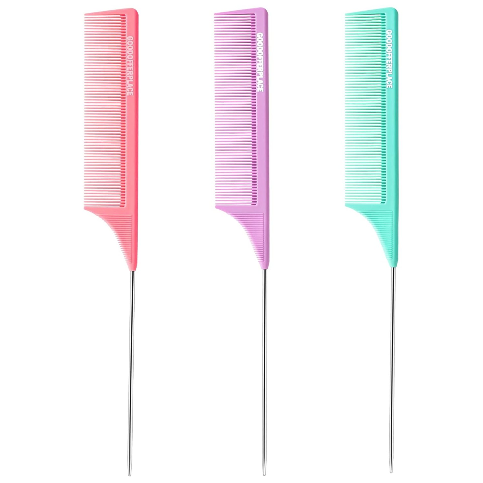 3-in-1 Rat Tail Combs – Parting & Detangling Combs for Curly Hair, Women’s Braiding & Styling (Pink, Purple, Green) 3-in-1 Rat Tail Combs – Parting & Detangling Combs for Curly Hair, Women’s Braiding & Styling (Pink, Purple, Green)