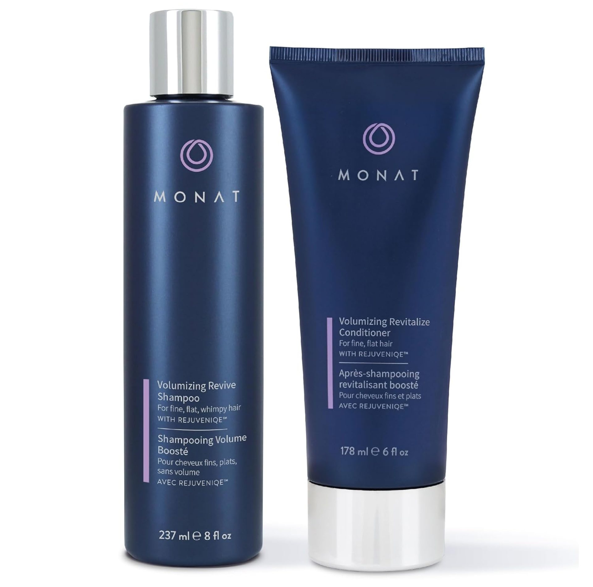 MONAT Volumizing Shampoo & Conditioner Set Infused with REJUVENIQE – Lightweight Care for Fine, Flat Hair – Enhances Volume, Adds Softness and Shine – Net Wt. 237 ml (8 fl. oz.) & 177 ml (6 fl. oz.) MONAT Volumizing Shampoo & Conditioner Set Infused with REJUVENIQE – Lightweight Care for Fine, Flat Hair – Enhances Volume, Adds Softness and Shine – Net Wt. 237 ml (8 fl. oz.) & 177 ml (6 fl. oz.)