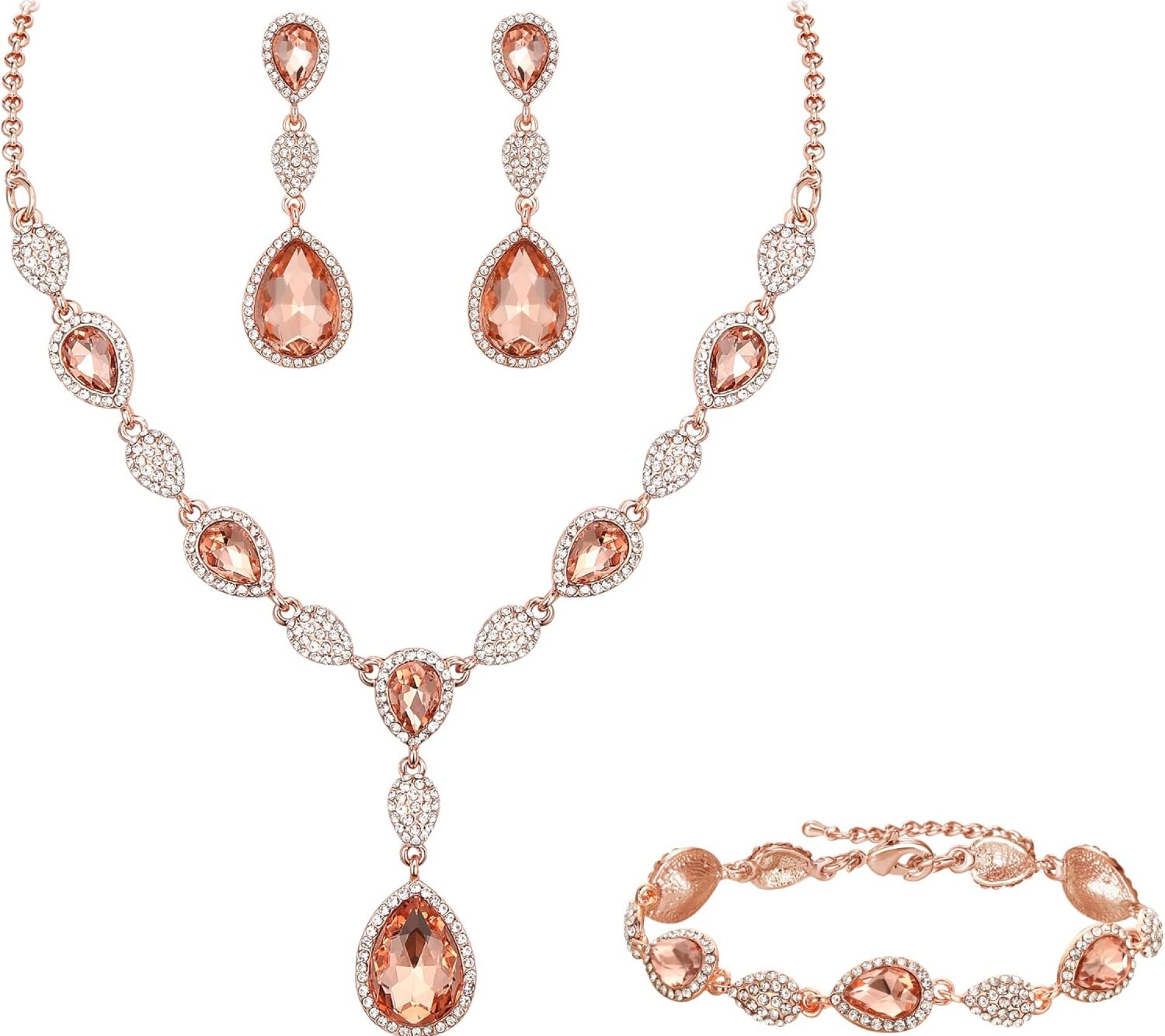 EleQueen Women’s Wedding Bridal Jewelry Sets for Brides Bridesmaids, Cubic Zirconia Teardrop Necklace Tennis Bracelet Dangle Earrings Jewellery Set EleQueen Women’s Wedding Bridal Jewelry Sets for Brides Bridesmaids, Cubic Zirconia Teardrop Necklace Tennis Bracelet Dangle Earrings Jewellery Set