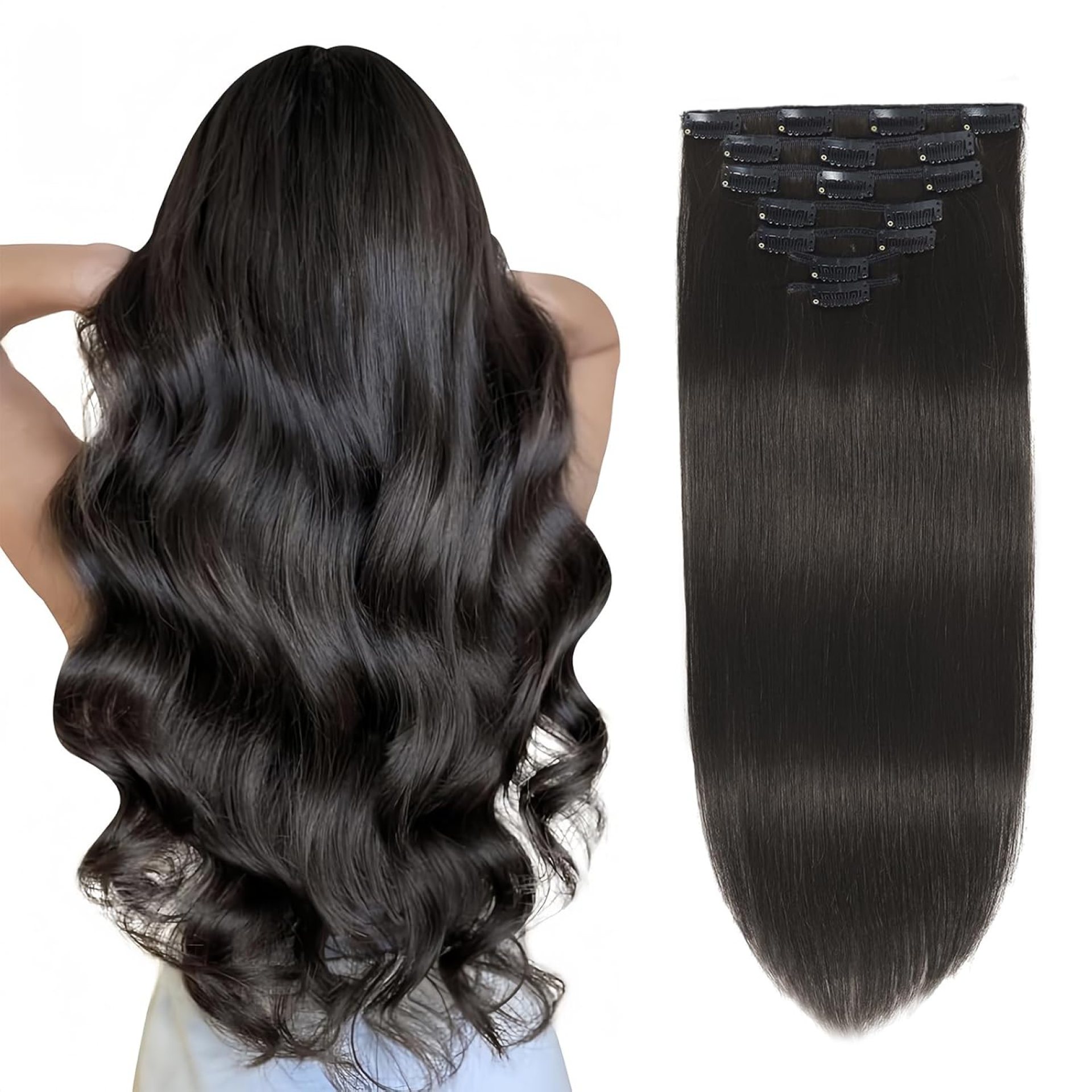 Clip in Hair Extensions Real Human Hair, 18 Inch 120g/4.2 oz, 1B Natural Black, Clip in 100% Brazilian Remy Human Hair Extensions 7pcs Per Set with 16 Clips Double Weft Clip in Hair Extensions Real Human Hair, 18 Inch 120g/4.2 oz, 1B Natural Black, Clip in 100% Brazilian Remy Human Hair Extensions 7pcs Per Set with 16 Clips Double Weft