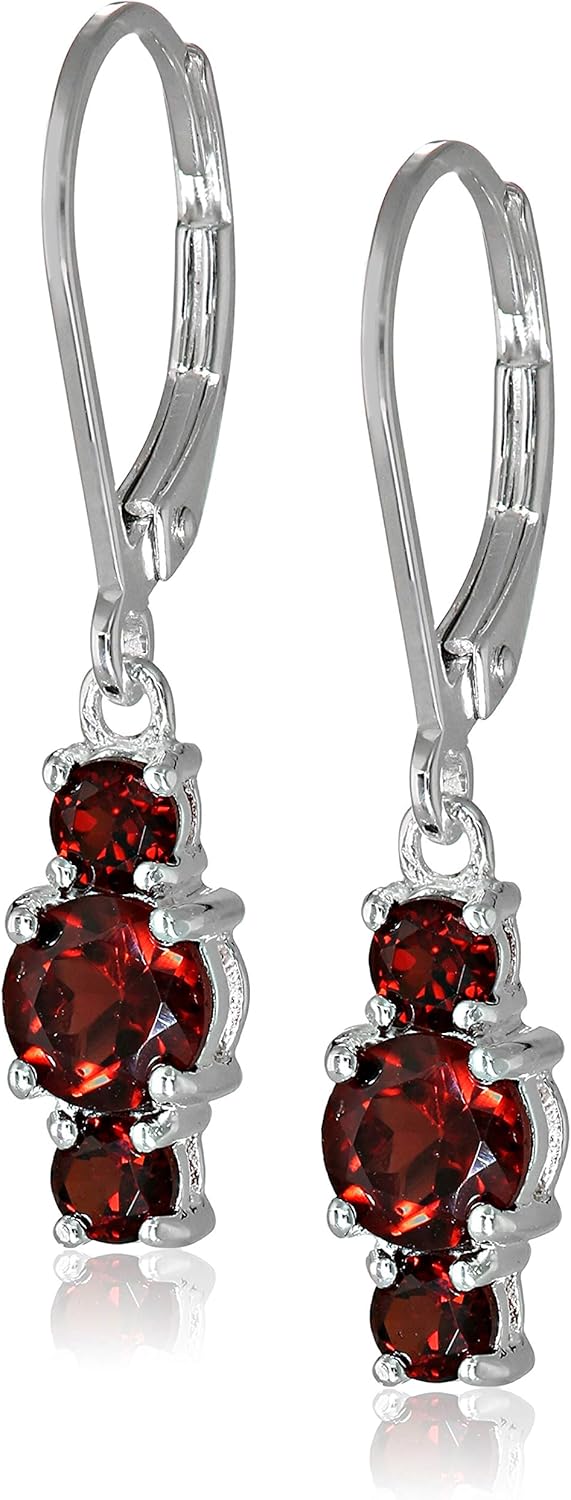 Amazon Essentials Sterling Silver Genuine and Created Gemstone Three Stone Birthstone Leverback Dangle Earrings (previously Amazon Collection) Amazon Essentials Sterling Silver Genuine and Created Gemstone Three Stone Birthstone Leverback Dangle Earrings (previously Amazon Collection)
