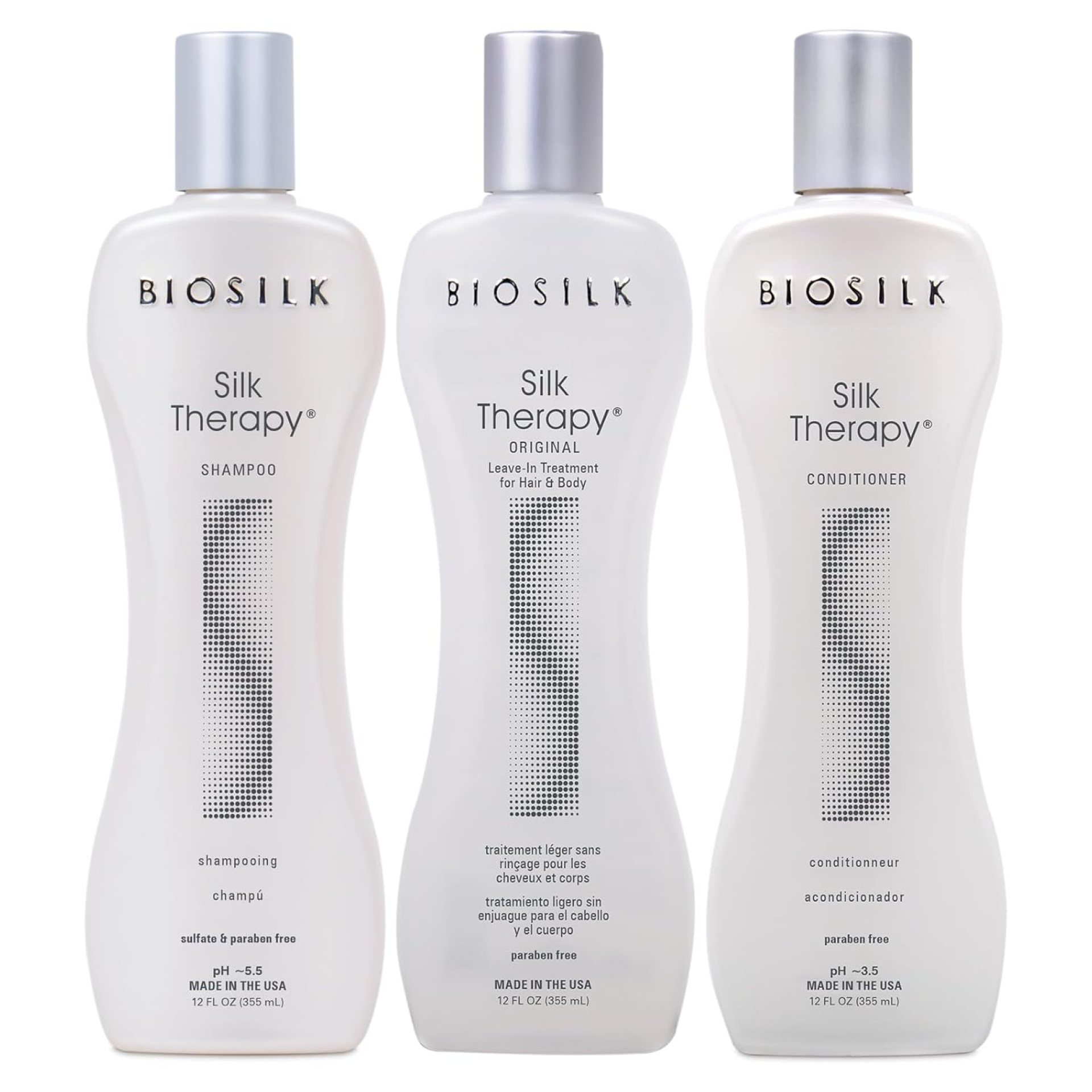 BioSilk 3-Piece Silk Therapy Shampoo, Conditioner & Serum Kit, Haircare For Incredible Shine, Sulfate, Paraben, & Cruelty-Free, 12 Oz (3 Products) BioSilk 3-Piece Silk Therapy Shampoo, Conditioner & Serum Kit, Haircare For Incredible Shine, Sulfate, Paraben, & Cruelty-Free, 12 Oz (3 Products)