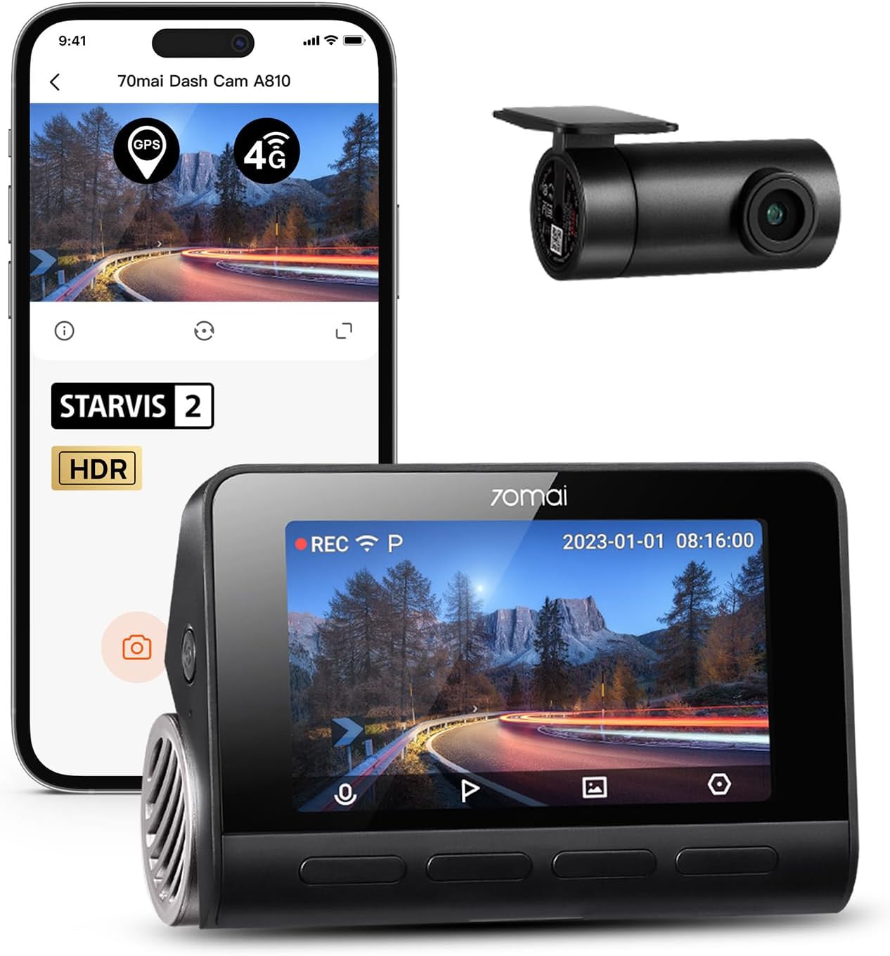 70mai A810 4K Dash Cam Front and Rear, Dual Dash Camera for Cars with Starvis2 HDR Night Vision, 4G LTE Support, ADAS, Built in GPS&WiFi, 24/7 Parking Mode, AI Motion Detection, Time-Lapse 70mai A810 4K Dash Cam Front and Rear, Dual Dash Camera for Cars with Starvis2 HDR Night Vision, 4G LTE Support, ADAS, Built in GPS&WiFi, 24/7 Parking Mode, AI Motion Detection, Time-Lapse