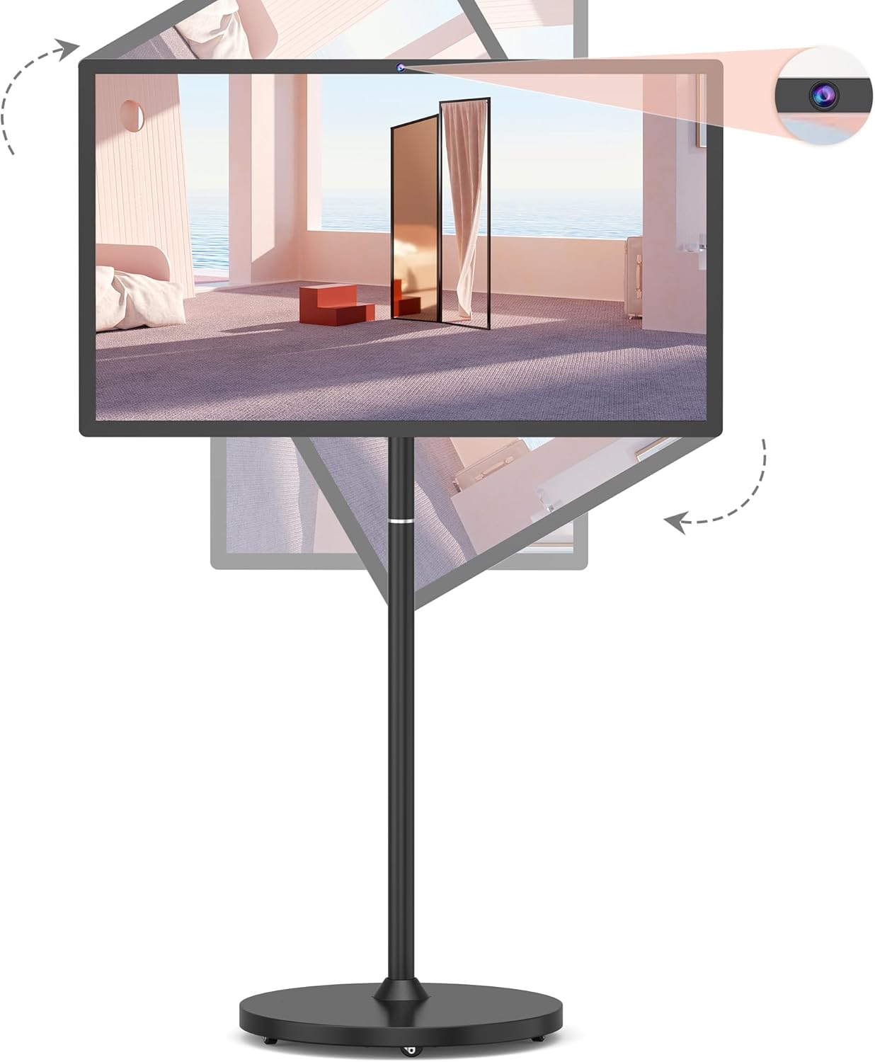 32-Inch Portable Smart TV with 1080p Display, Full Swivel Rotation, 4K Webcam, Android 13 OS, 8GB RAM + 128GB Storage, 8-10H Battery, Rolling TV with Remote Control Black 32-Inch Portable Smart TV with 1080p Display, Full Swivel Rotation, 4K Webcam, Android 13 OS, 8GB RAM + 128GB Storage, 8-10H Battery, Rolling TV with Remote Control Black