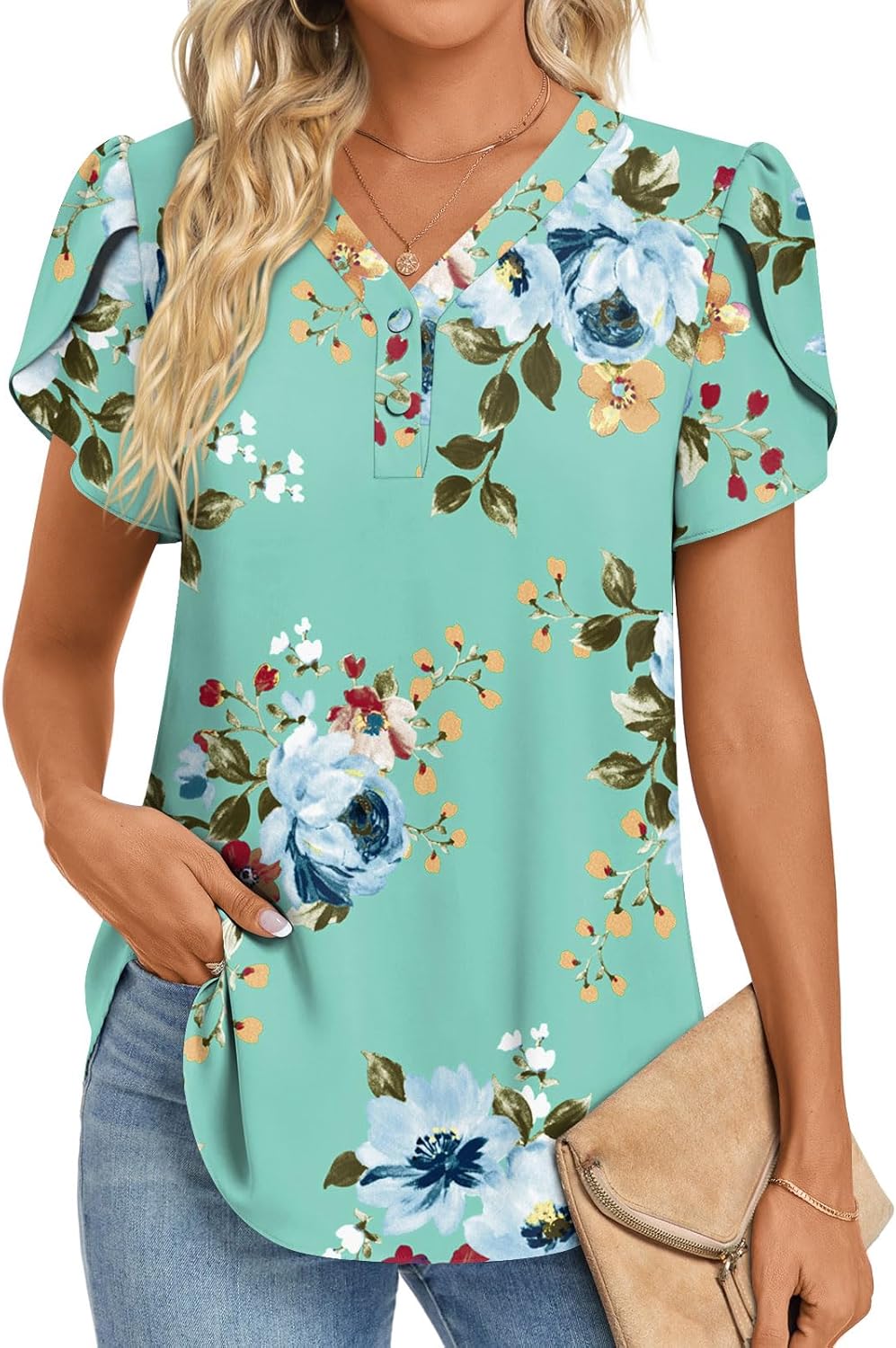HOTGIFT Womens Blouse 2025 Summer Short Sleeve V Neck Buttons Chiffon Tops M-3XL HOTGIFT Womens Blouse 2025 Summer Short Sleeve V Neck Buttons Chiffon Tops M-3XL