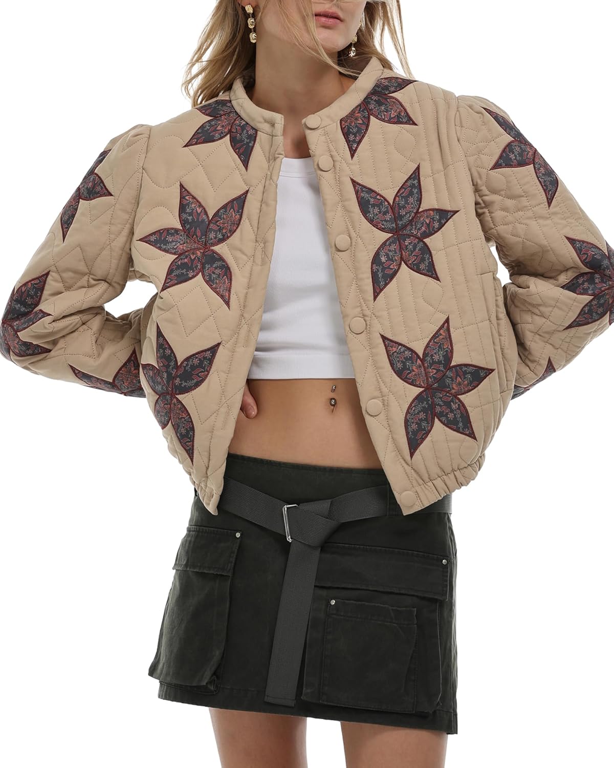 Gacaky Women’s Lightweight Floral Embroidered Cropped Quilted Jacket Winter Warm Button Down Puffer Jacket Coat with Pockets Gacaky Women’s Lightweight Floral Embroidered Cropped Quilted Jacket Winter Warm Button Down Puffer Jacket Coat with Pockets