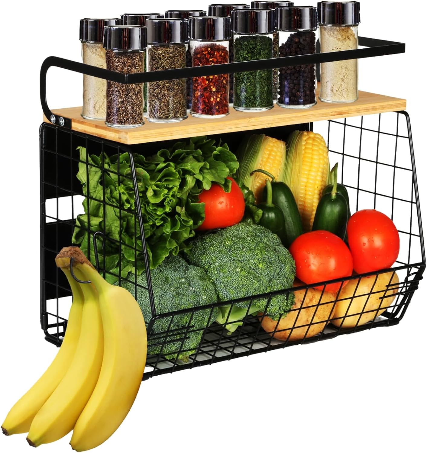 Magnetic Shelf for Fridge with Wood Lid, Fruit Potato and Onion Storage Bins, Pantry Organizers & Storage, Large Container Magnetic Spice Rack for Refrigerator, Kitchen Counter, Cabinet Magnetic Shelf for Fridge with Wood Lid, Fruit Potato and Onion Storage Bins, Pantry Organizers & Storage, Large Container Magnetic Spice Rack for Refrigerator, Kitchen Counter, Cabinet