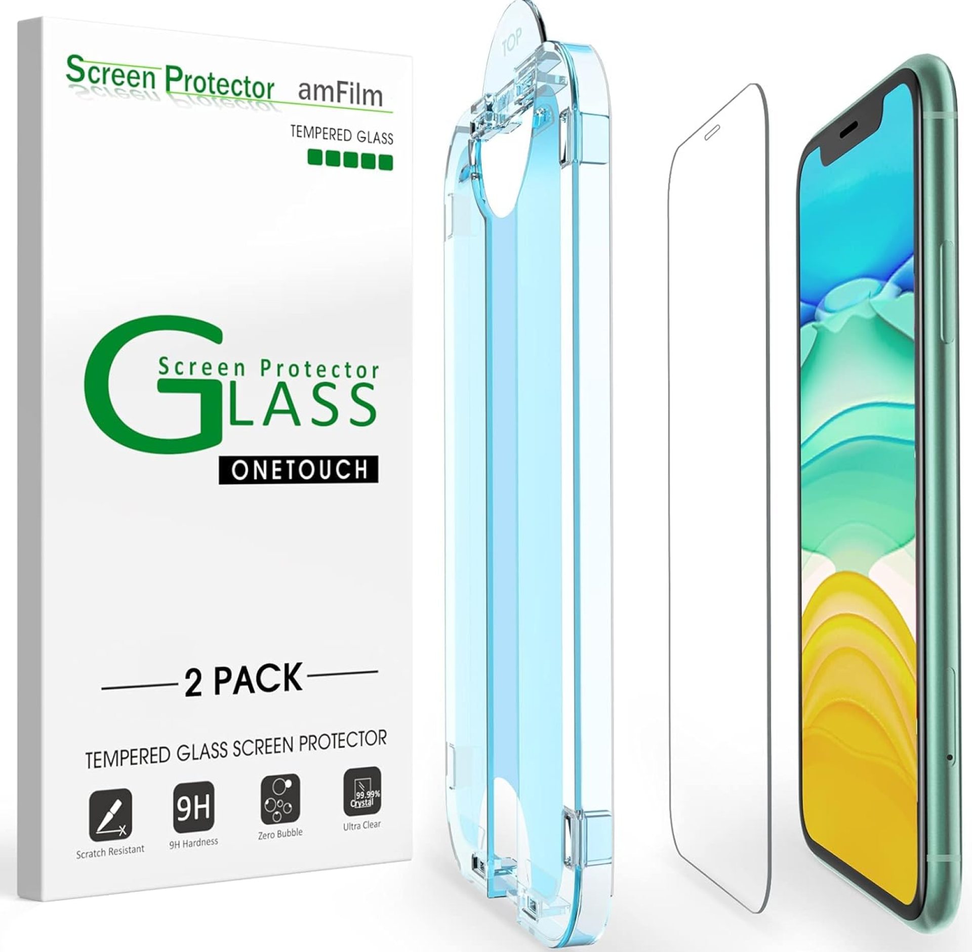 amFilm OneTouch Glass Screen Protector for iPhone 11, iPhone XR (6.1″) with Easy Installation Kit, Tempered Glass, 2 Pack amFilm OneTouch Glass Screen Protector for iPhone 11, iPhone XR (6.1″) with Easy Installation Kit, Tempered Glass, 2 Pack