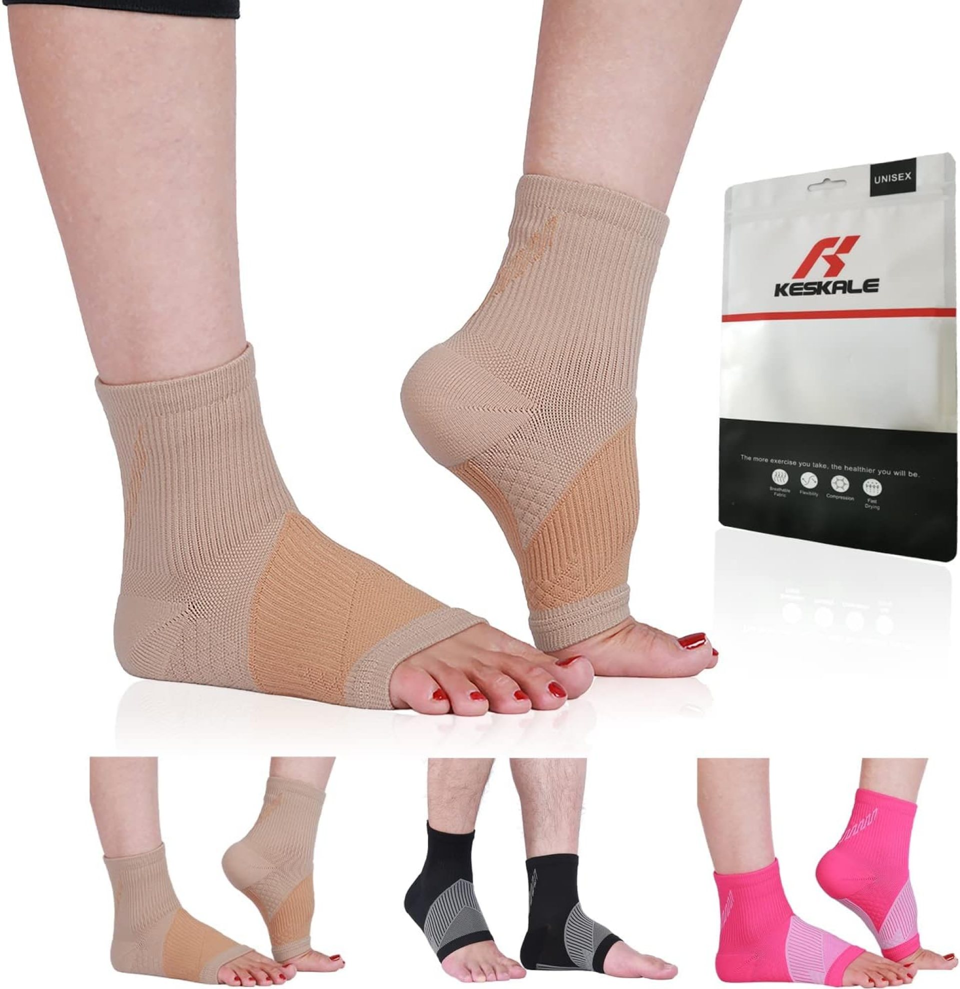 Ankle Brace Compression Sleeve (3 Pairs), Open Toe Compression Socks for Women & Men with Neuropathy, Foot Support sleeve for Swelling, Pain & Plantar Fasciitis Relief (Beige, XL) Ankle Brace Compression Sleeve (3 Pairs), Open Toe Compression Socks for Women & Men with Neuropathy, Foot Support sleeve for Swelling, Pain & Plantar Fasciitis Relief (Beige, XL)