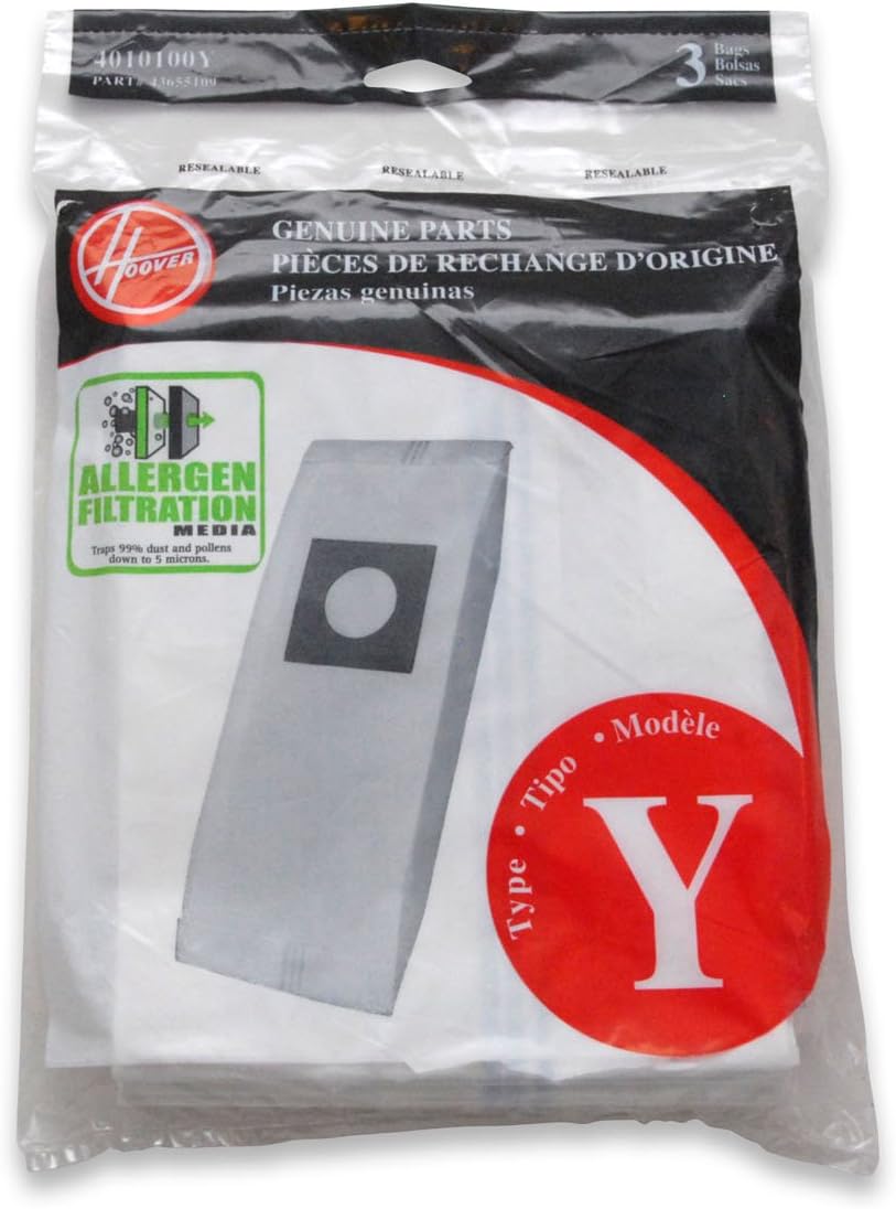 Hoover Type Y Allergen Bags, for WindTunnel Vacuum Cleaners, 3-Pack, 4010100Y, White Hoover Type Y Allergen Bags, for WindTunnel Vacuum Cleaners, 3-Pack, 4010100Y, White