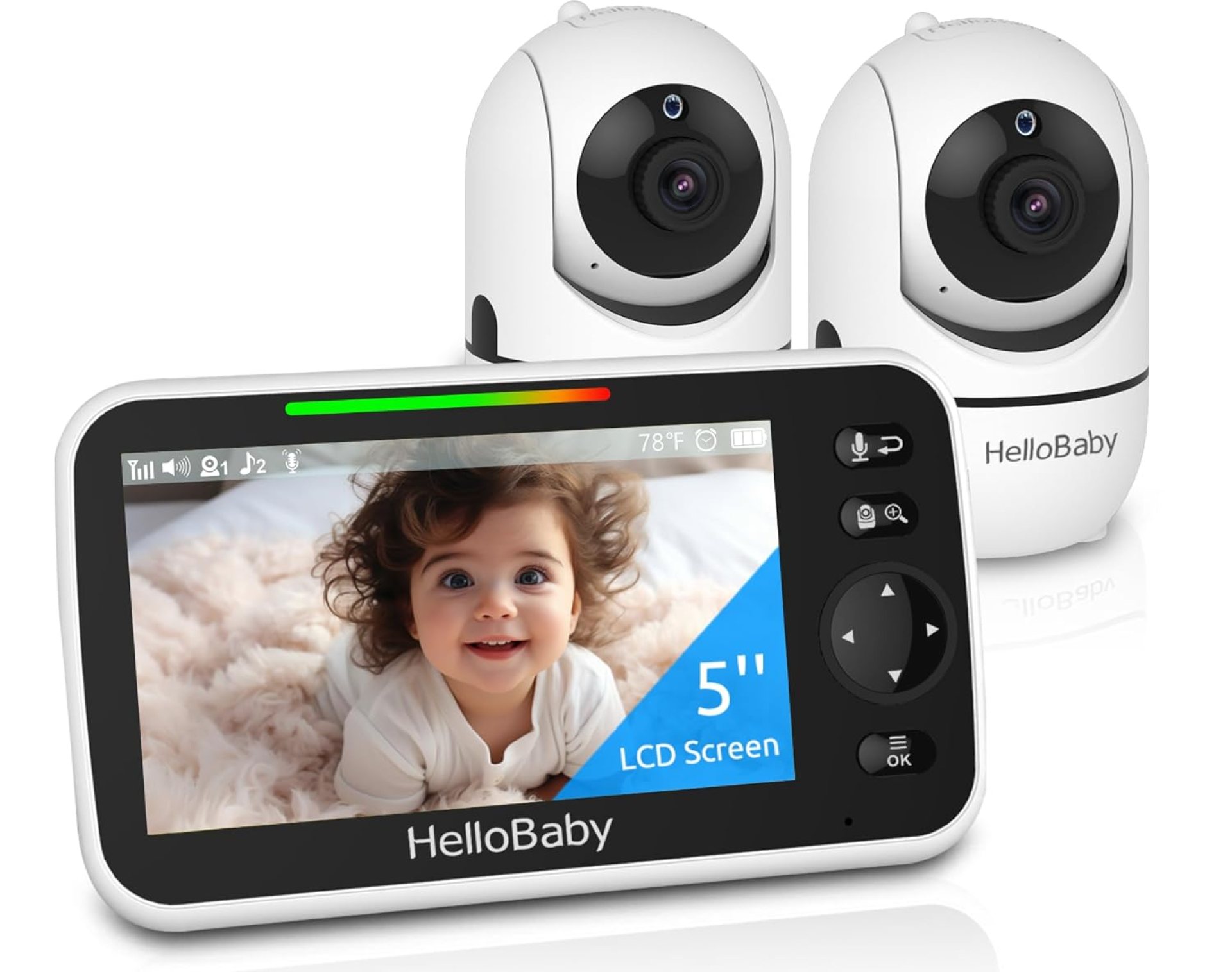 HelloBaby Upgrade 5’’ Baby Monitor with 26-Hour Battery, 2 Cameras Pan-Tilt-Zoom, 1000ft Range Video Audio Baby Monitor No WiFi, VOX, Night Vision, 2-Way Talk, 8 Lullabies and Temperature HelloBaby Upgrade 5’’ Baby Monitor with 26-Hour Battery, 2 Cameras Pan-Tilt-Zoom, 1000ft Range Video Audio Baby Monitor No WiFi, VOX, Night Vision, 2-Way Talk, 8 Lullabies and Temperature