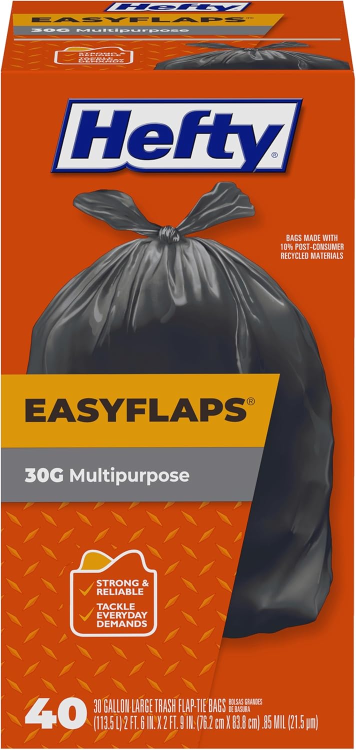 Hefty Easy Flaps Multipurpose Large Trash Bags, 30 Gallon, 40 Count Hefty Easy Flaps Multipurpose Large Trash Bags, 30 Gallon, 40 Count