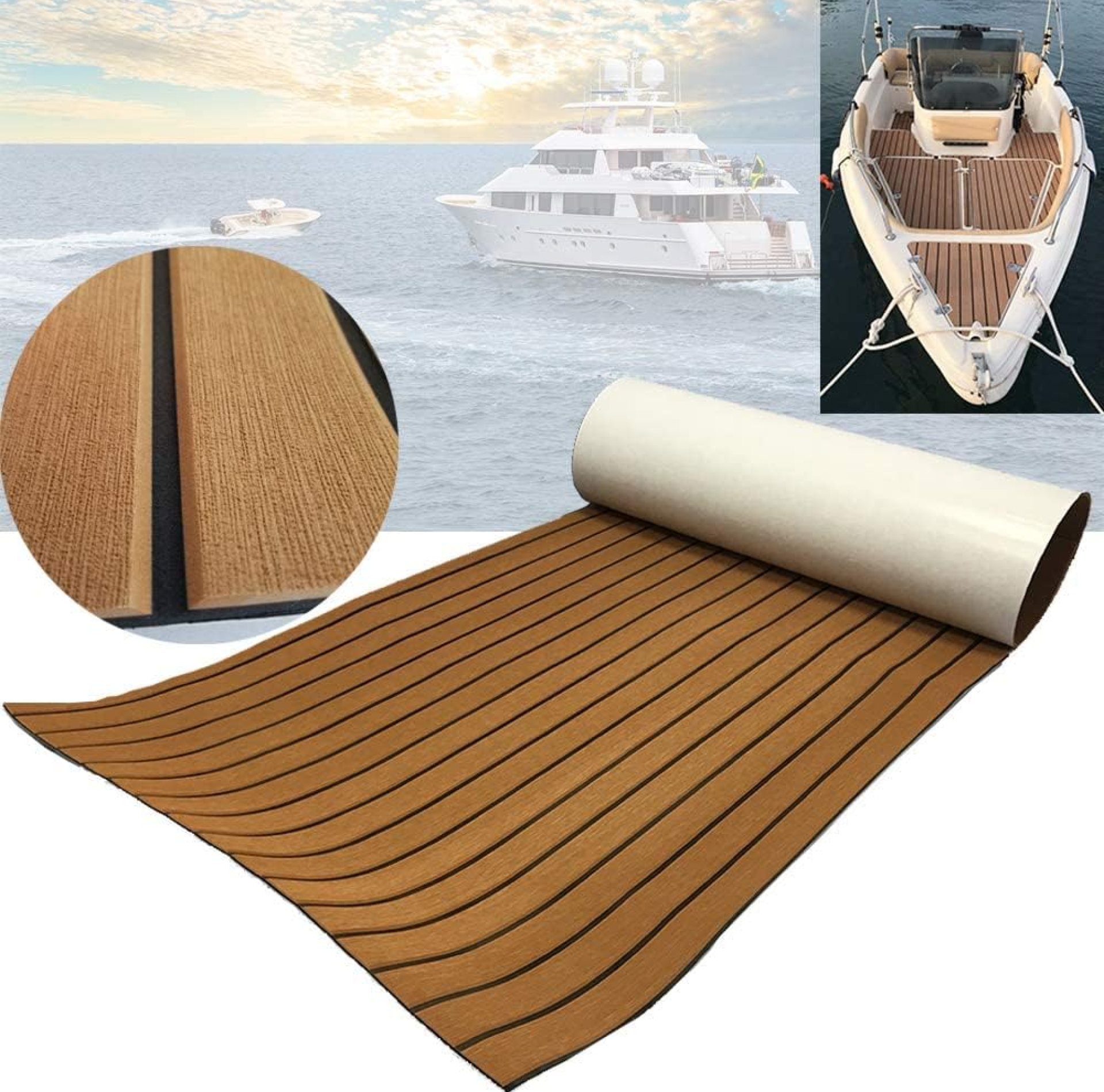 Boat Flooring EVA Foam Deck Sheet 94.5″× 35.4″ Faux Teak Deck Mat Non-Slip and Self-Adhesive Flooring Pad for Boats Yacht Swim Platform RV Floor Kayak Surfboard Golf Cart Boat Flooring EVA Foam Deck Sheet 94.5″× 35.4″ Faux Teak Deck Mat Non-Slip and Self-Adhesive Flooring Pad for Boats Yacht Swim Platform RV Floor Kayak Surfboard Golf Cart