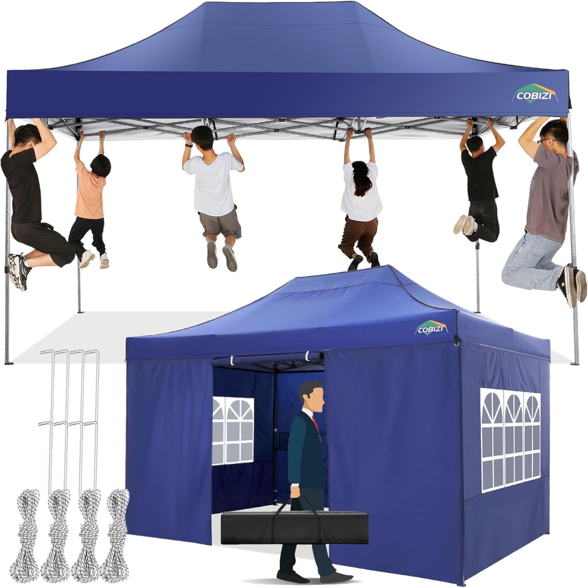 COBIZI 10×15 Pop up Canopy Tent 10×15 Canopy with 4 Sidewalls Waterproof Heavy Duty Commercial Canopy Tent for Parties Outdoor Tent Garden Gazebo Tent, Carry Bag(10x15ft, Dark Blue) COBIZI 10×15 Pop up Canopy Tent 10×15 Canopy with 4 Sidewalls Waterproof Heavy Duty Commercial Canopy Tent for Parties Outdoor Tent Garden Gazebo Tent, Carry Bag(10x15ft, Dark Blue)