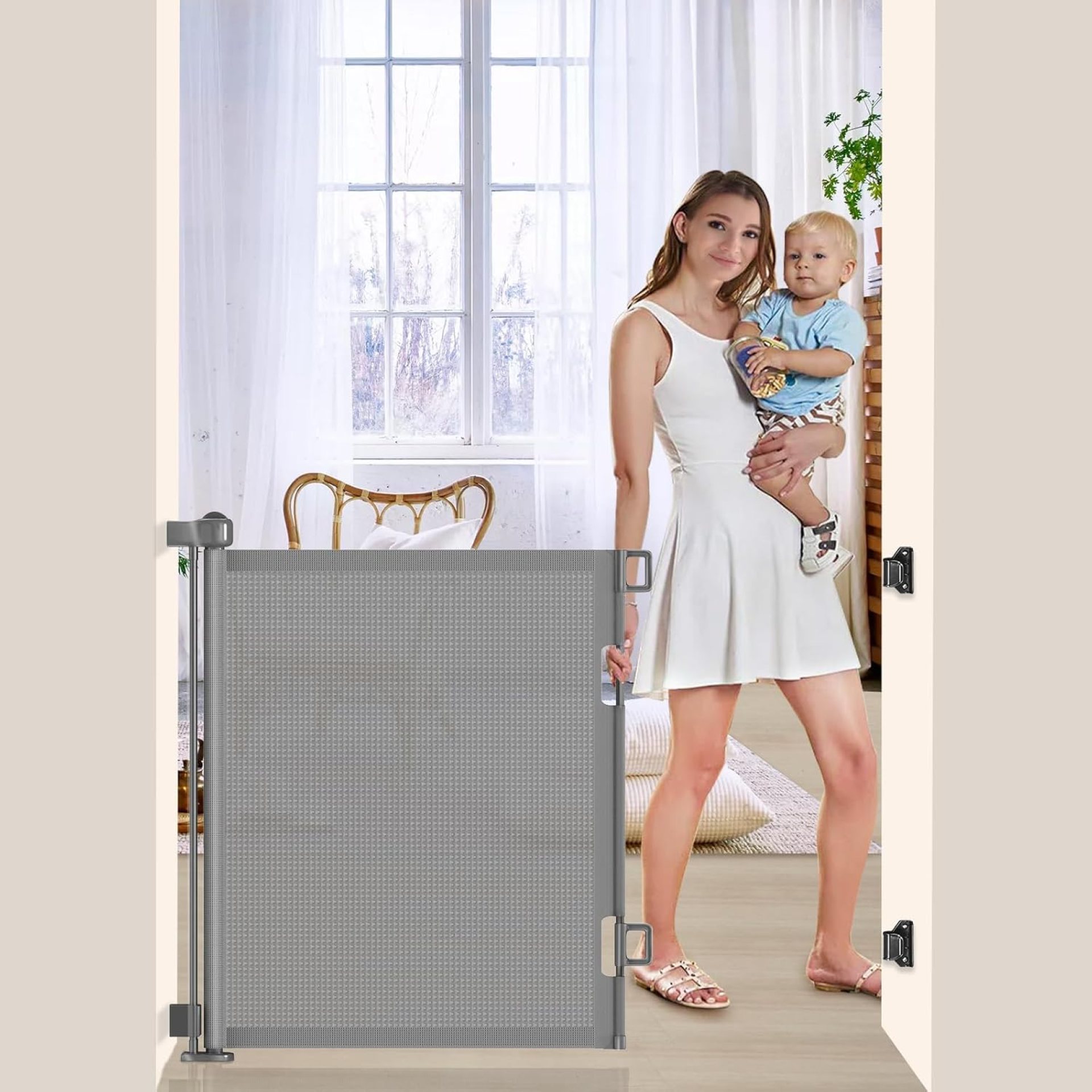 55 inch Retractable Baby Gates, EZIGO Extra Wide Baby Gate for Large Openings Extra Long Baby Gates for Kids or Pets Dog Gate Child Safety Gate for Stairs Hallways Doorway Indoor Outdoor, Gray 55 inch Retractable Baby Gates, EZIGO Extra Wide Baby Gate for Large Openings Extra Long Baby Gates for Kids or Pets Dog Gate Child Safety Gate for Stairs Hallways Doorway Indoor Outdoor, Gray