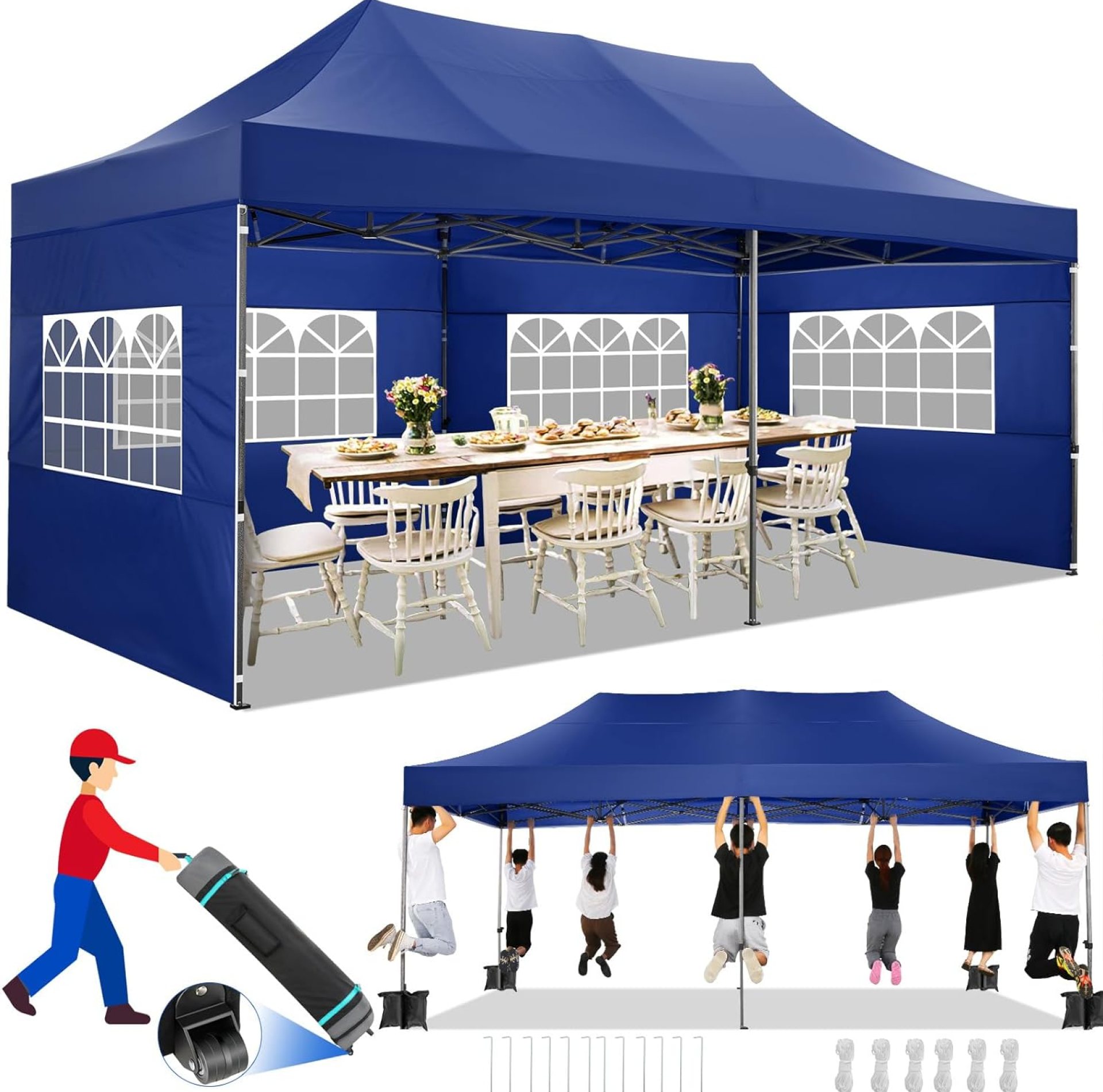 COBIZI 10×20 Pop up Canopy Tent Heavy Duty with 6 Sidewalls, Easy Set-up Commercial Outdoor Party Tent, 100% Waterproof Wedding Tent Gazebo, 3 Height Adjustable with Wheeled Bag, Dark Blue COBIZI 10×20 Pop up Canopy Tent Heavy Duty with 6 Sidewalls, Easy Set-up Commercial Outdoor Party Tent, 100% Waterproof Wedding Tent Gazebo, 3 Height Adjustable with Wheeled Bag, Dark Blue