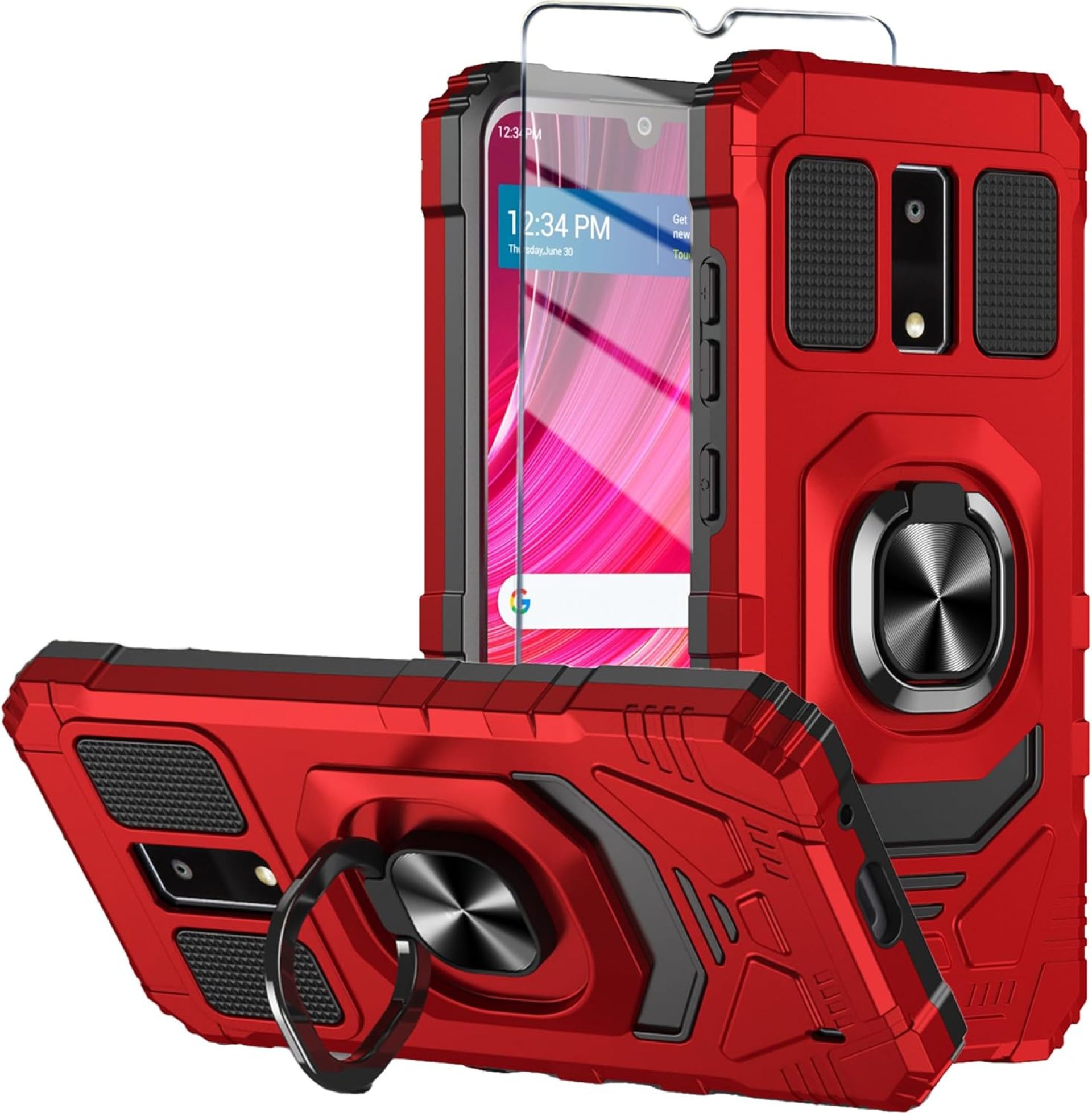 for BLU View 4 Phone Case with Tempered Glass Screen Protector,Military Grade Heavy Duty Shockproof Protective Cover,with Ring Kickstand Full-Body Protective for BLU View 4 (B135DL) (Red) for BLU View 4 Phone Case with Tempered Glass Screen Protector,Military Grade Heavy Duty Shockproof Protective Cover,with Ring Kickstand Full-Body Protective for BLU View 4 (B135DL) (Red)