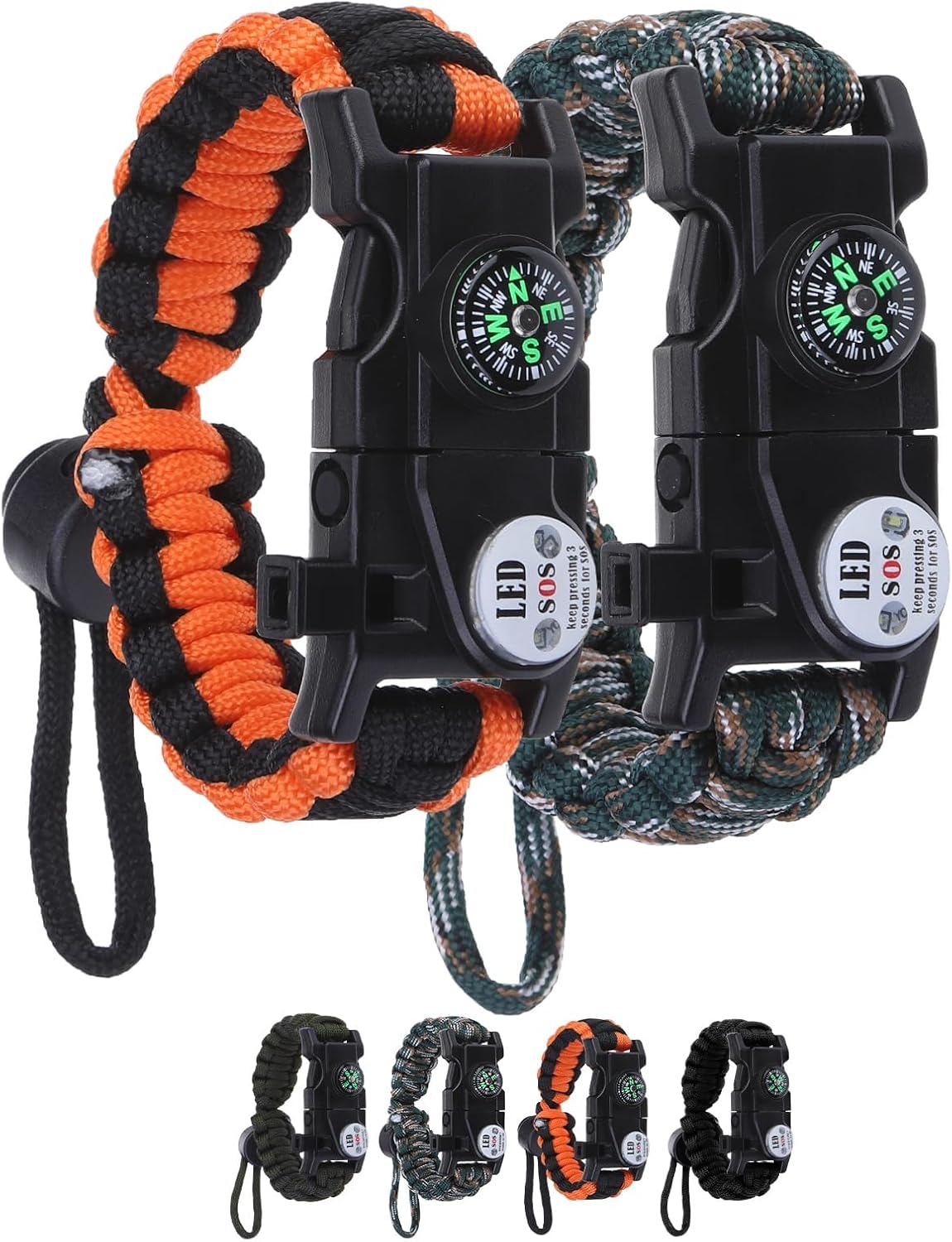 Adjustable Survival Paracord Bracelet, 2 Pack Emergency Fire Starter Kit with Loud Whistle Compass Light Flint Steel for Hiking Fishing Hunting, Tactical Gear Equipment Multitools Adjustable Survival Paracord Bracelet, 2 Pack Emergency Fire Starter Kit with Loud Whistle Compass Light Flint Steel for Hiking Fishing Hunting, Tactical Gear Equipment Multitools