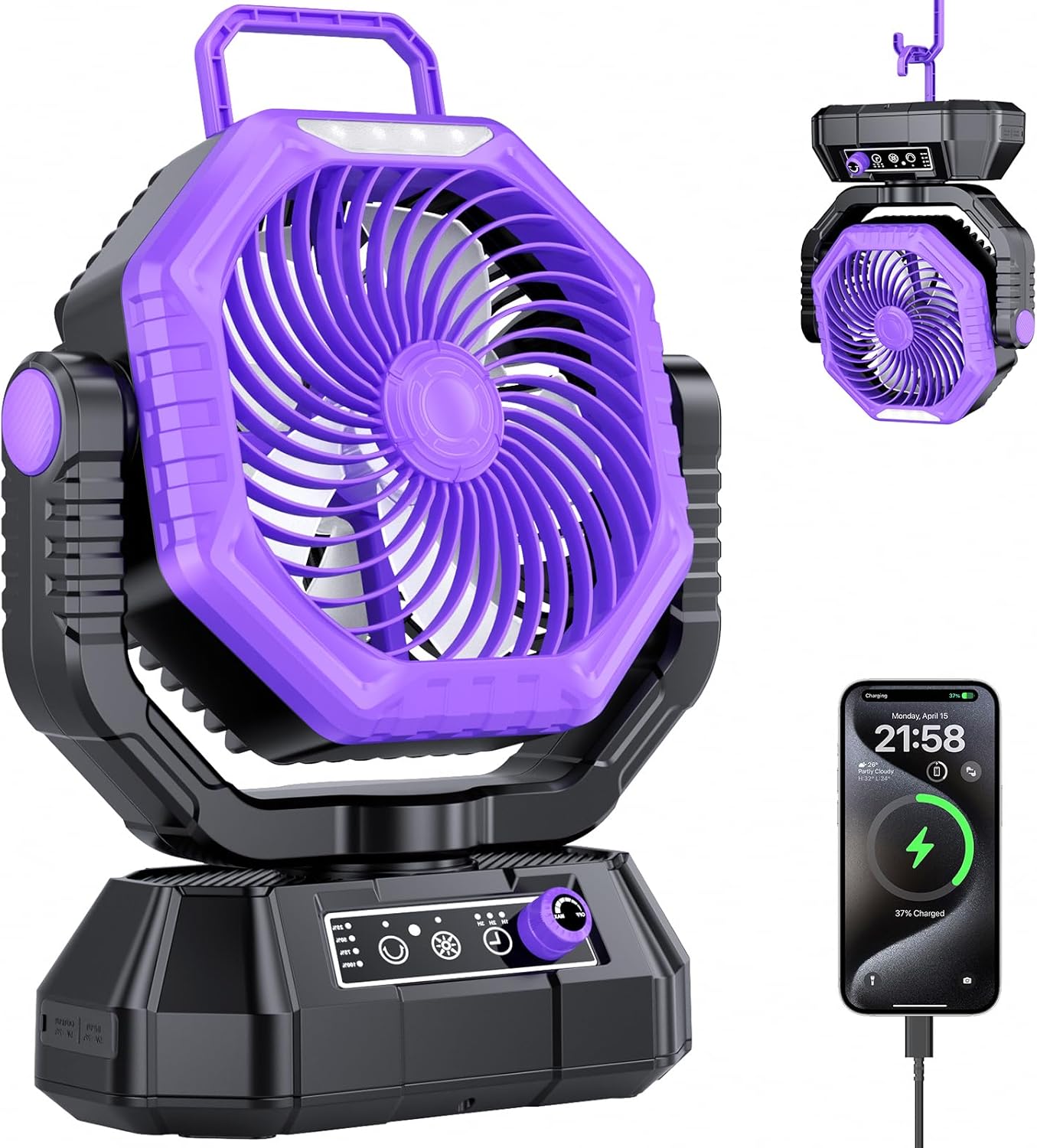 AJVV Camping Fan, 20000mAh Portable Rechargeable Battery Powered Fan with Stepless Wind Speed, Personal Desk USB with Light for Outdoor, Home, Tent, Fishing, Camping AJVV Camping Fan, 20000mAh Portable Rechargeable Battery Powered Fan with Stepless Wind Speed, Personal Desk USB with Light for Outdoor, Home, Tent, Fishing, Camping