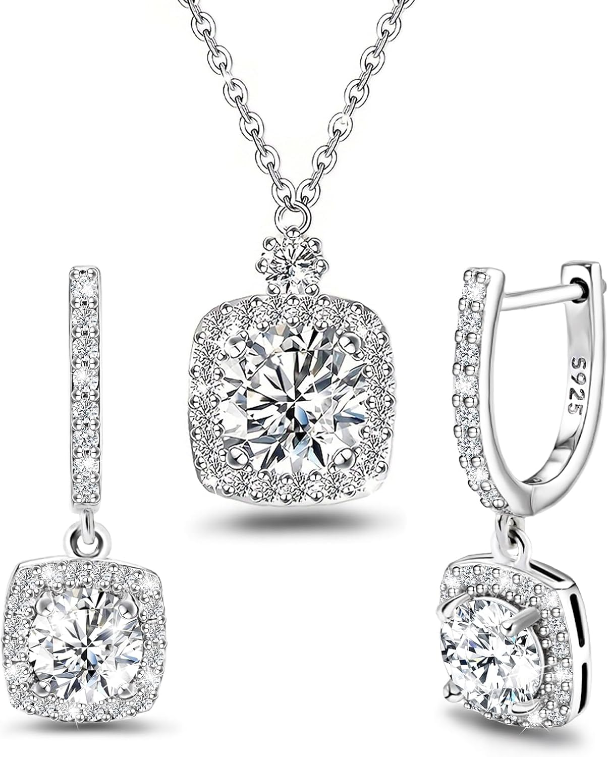 Sterling Silver Square Necklace and Dangle Hoop Earrings for Women CZ Thiny Princess Cut Simulated Square Halo Sparkling CZ Charm Dangling Drop Jewelry for Mother’s Day Anniversary Birthday Gift Sterling Silver Square Necklace and Dangle Hoop Earrings for Women CZ Thiny Princess Cut Simulated Square Halo Sparkling CZ Charm Dangling Drop Jewelry for Mother’s Day Anniversary Birthday Gift
