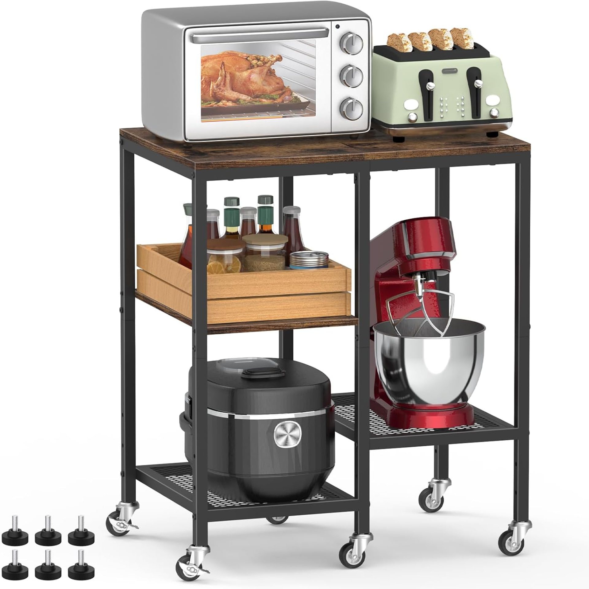 Kitchen Microwave Cart,Microwave Stand with Wheels,Coffee Bar Table Station,4-Tier Rolling Baker’s Rack,Small Appliance Storage Shelf,Utility Side Table for Kitchen,Living Room (Rustic Brown) Kitchen Microwave Cart,Microwave Stand with Wheels,Coffee Bar Table Station,4-Tier Rolling Baker’s Rack,Small Appliance Storage Shelf,Utility Side Table for Kitchen,Living Room (Rustic Brown)