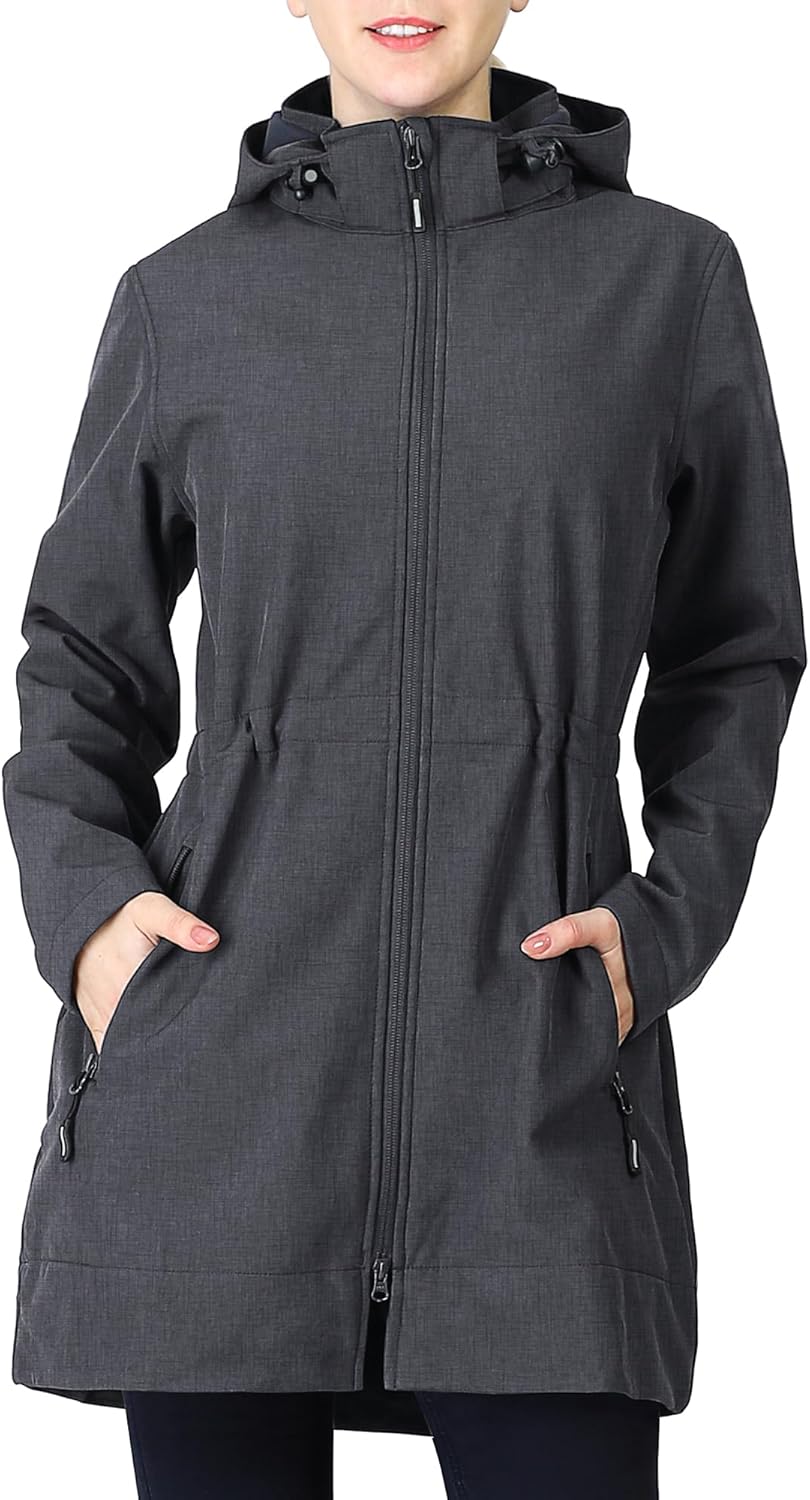 Outdoor Ventures Women’s Softshell Jacket with Removable Hood Fleece Lined Windbreaker Insulated Long Warm Rain Jacket Outdoor Ventures Women’s Softshell Jacket with Removable Hood Fleece Lined Windbreaker Insulated Long Warm Rain Jacket