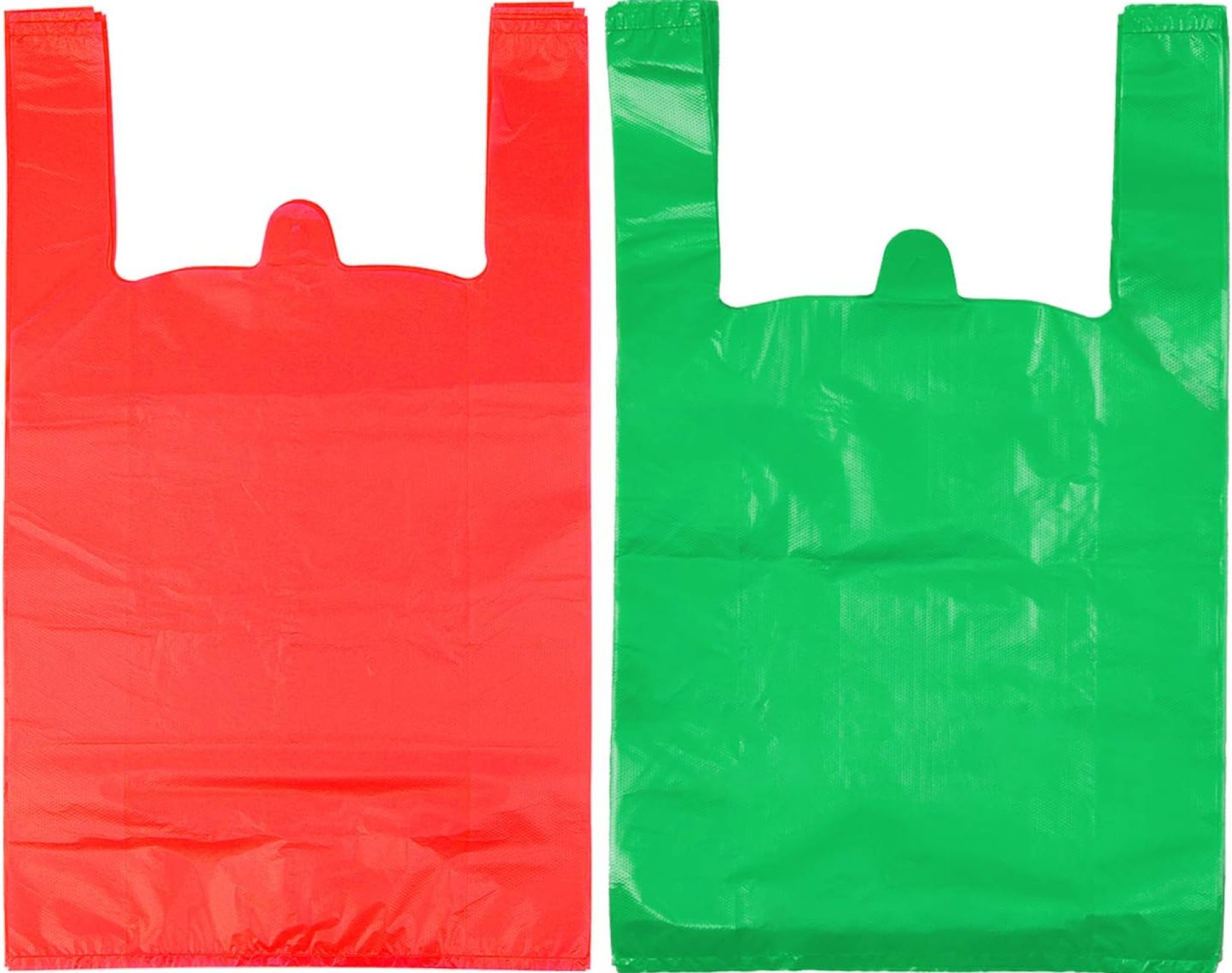 LazyMe T Shirt Bags, Plastic Grocery Bags with Handles in Bulk for Shopping and Restaurant, Bolsas De Plastico Para Negocio, 12 x 20 Inches (Red 50 Pcs, Green 50 Pcs) LazyMe T Shirt Bags, Plastic Grocery Bags with Handles in Bulk for Shopping and Restaurant, Bolsas De Plastico Para Negocio, 12 x 20 Inches (Red 50 Pcs, Green 50 Pcs)