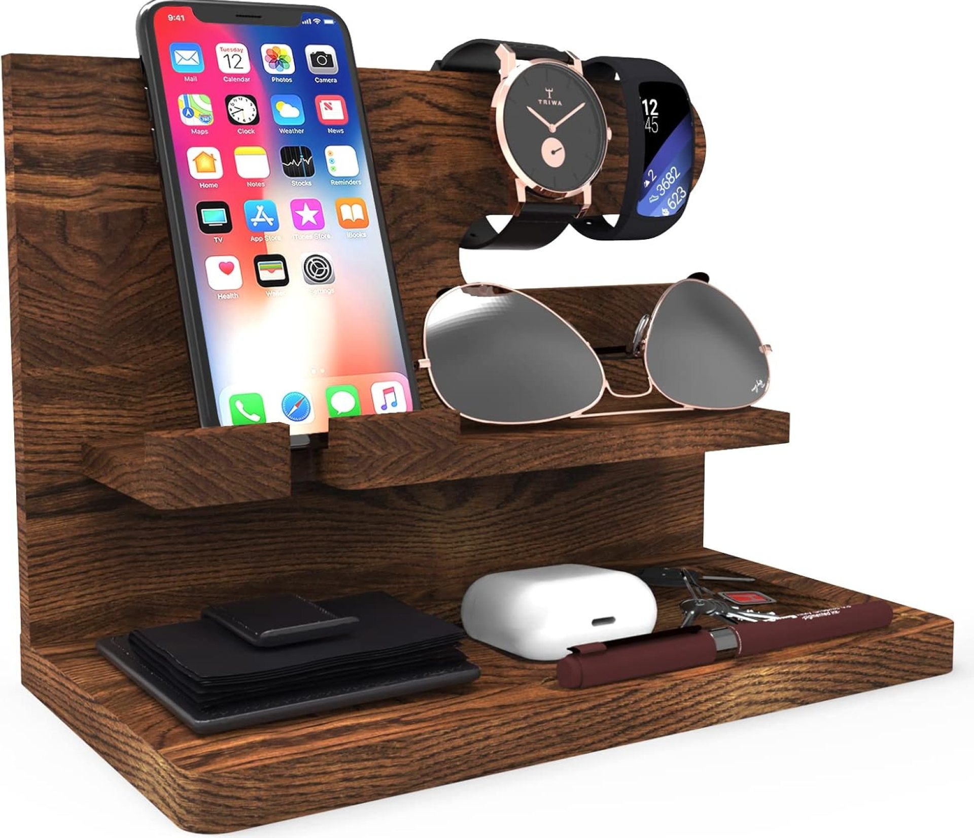 Birthday & Valentines Day Gift for Dad – Wooden Phone Dock & Bedside Organizer Birthday & Valentines Day Gift for Dad – Wooden Phone Dock & Bedside Organizer
