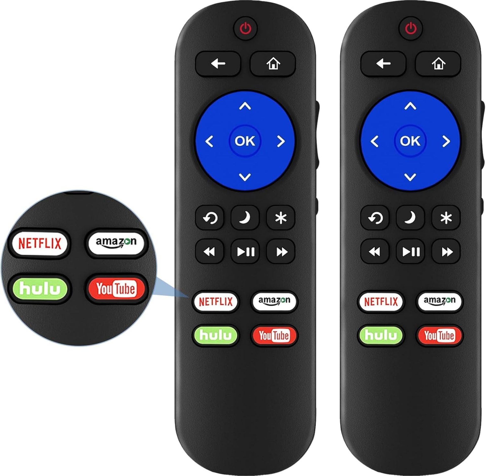 Pack of 2 Remote Only Compatible with Roku TV Remote, for Hisense/TCL/Onn/Element/Sharp/Haier/Hitachi/LG/Sanyo/JVC/Magnavox/RCA/Philips/Westinghouse Roku Series Smart TV Pack of 2 Remote Only Compatible with Roku TV Remote, for Hisense/TCL/Onn/Element/Sharp/Haier/Hitachi/LG/Sanyo/JVC/Magnavox/RCA/Philips/Westinghouse Roku Series Smart TV