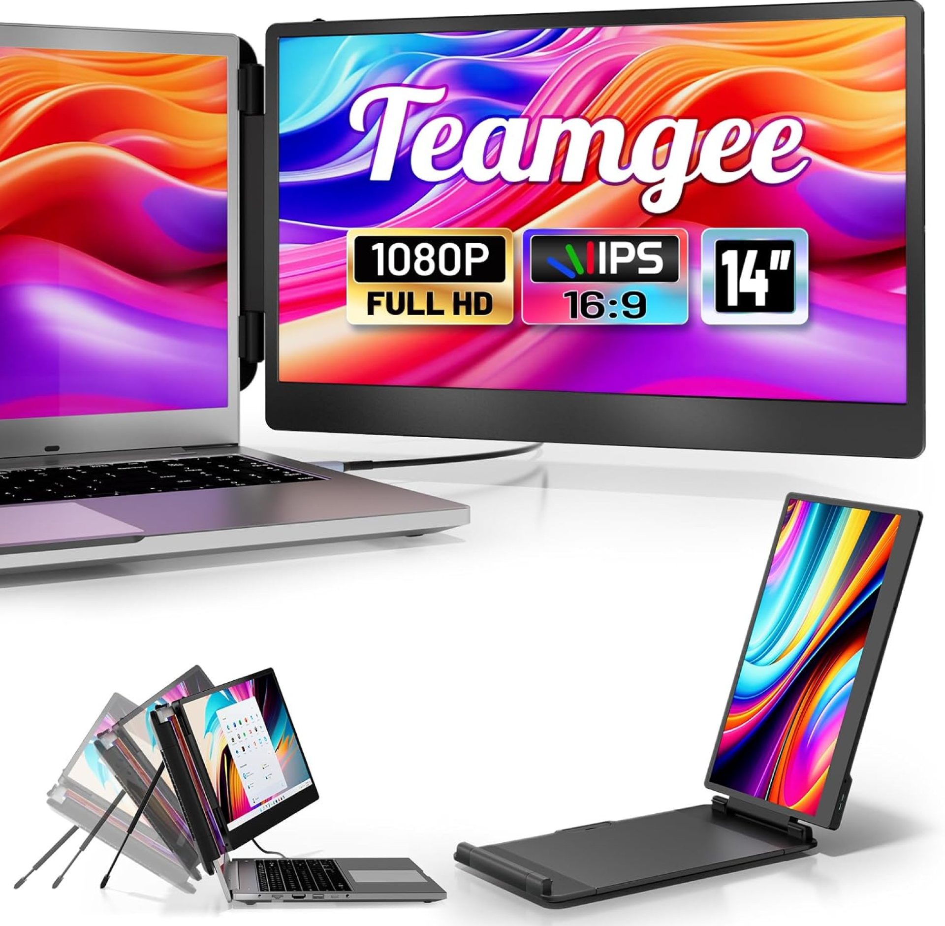 Teamgee Laptop Screen Extender, 14″ FHD 1080P IPS Portable Monitor for Laptop, Built-in Stand/Speaker, Dual Screen Monitor for 13″-17″ Laptops, Plug & Play Suitable for Mac, Wins, Android, Dex Teamgee Laptop Screen Extender, 14″ FHD 1080P IPS Portable Monitor for Laptop, Built-in Stand/Speaker, Dual Screen Monitor for 13″-17″ Laptops, Plug & Play Suitable for Mac, Wins, Android, Dex